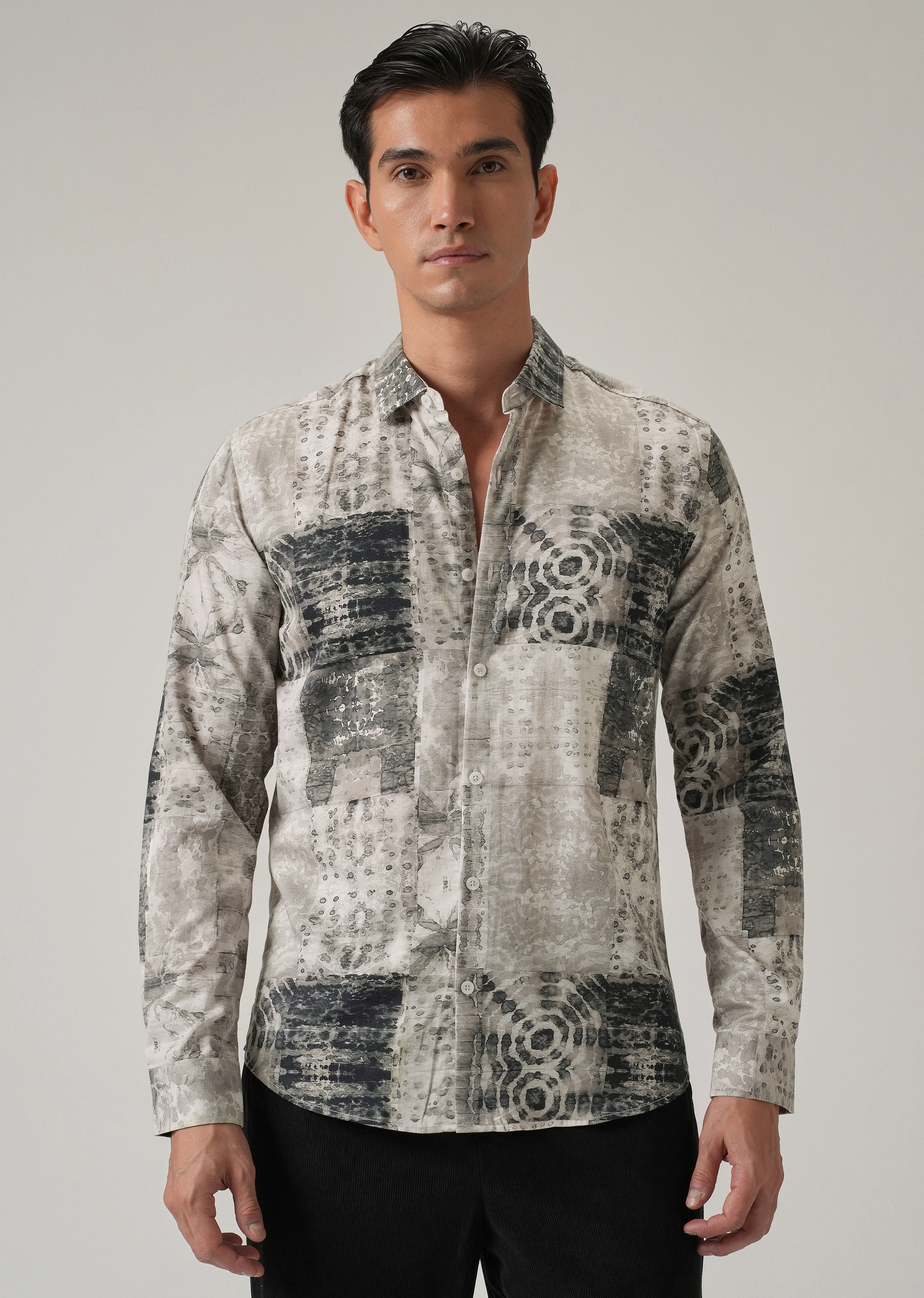 Tan Brown Abstract Print Shirt - Image 3