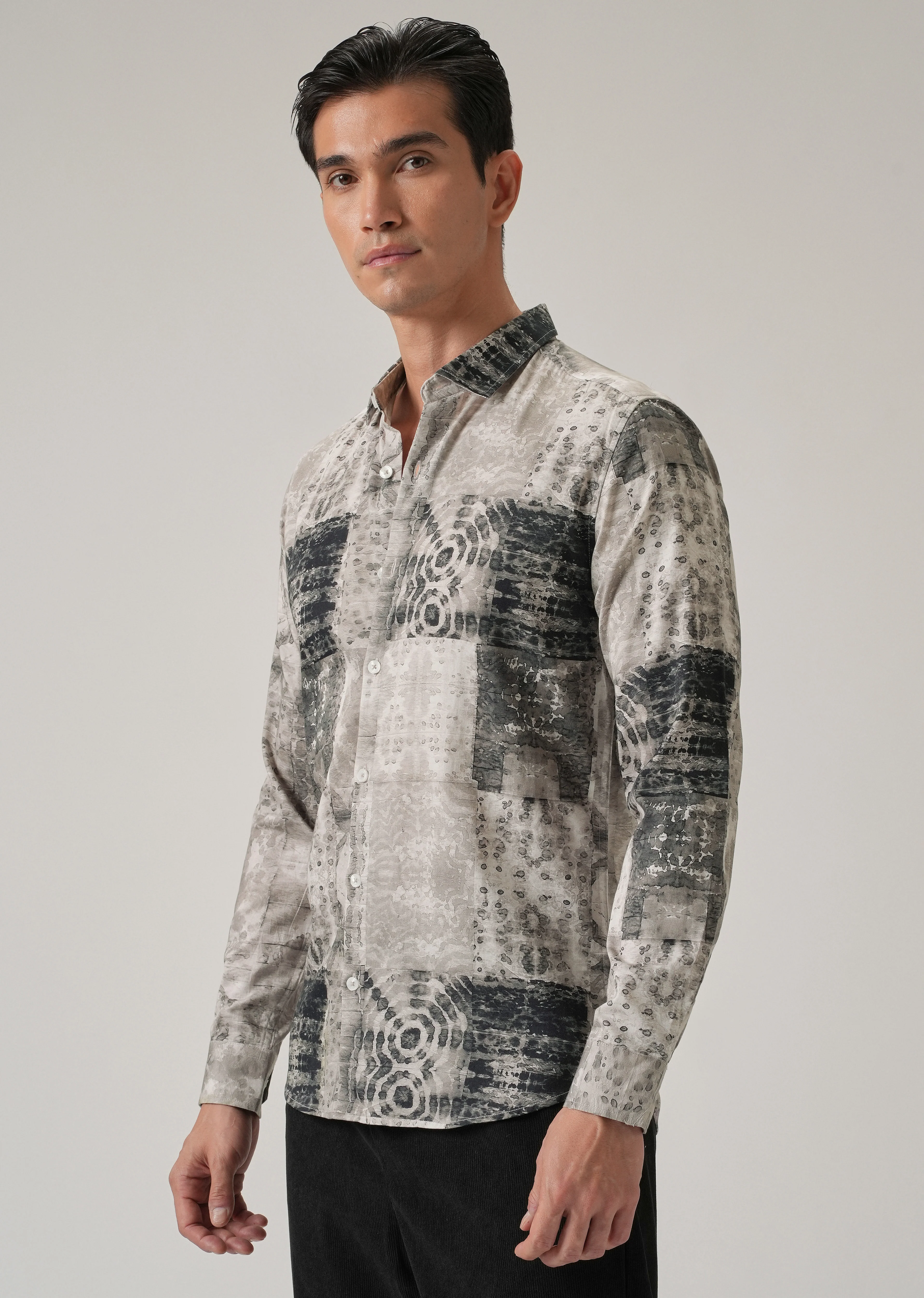 Tan Brown Abstract Print Shirt - Image 4