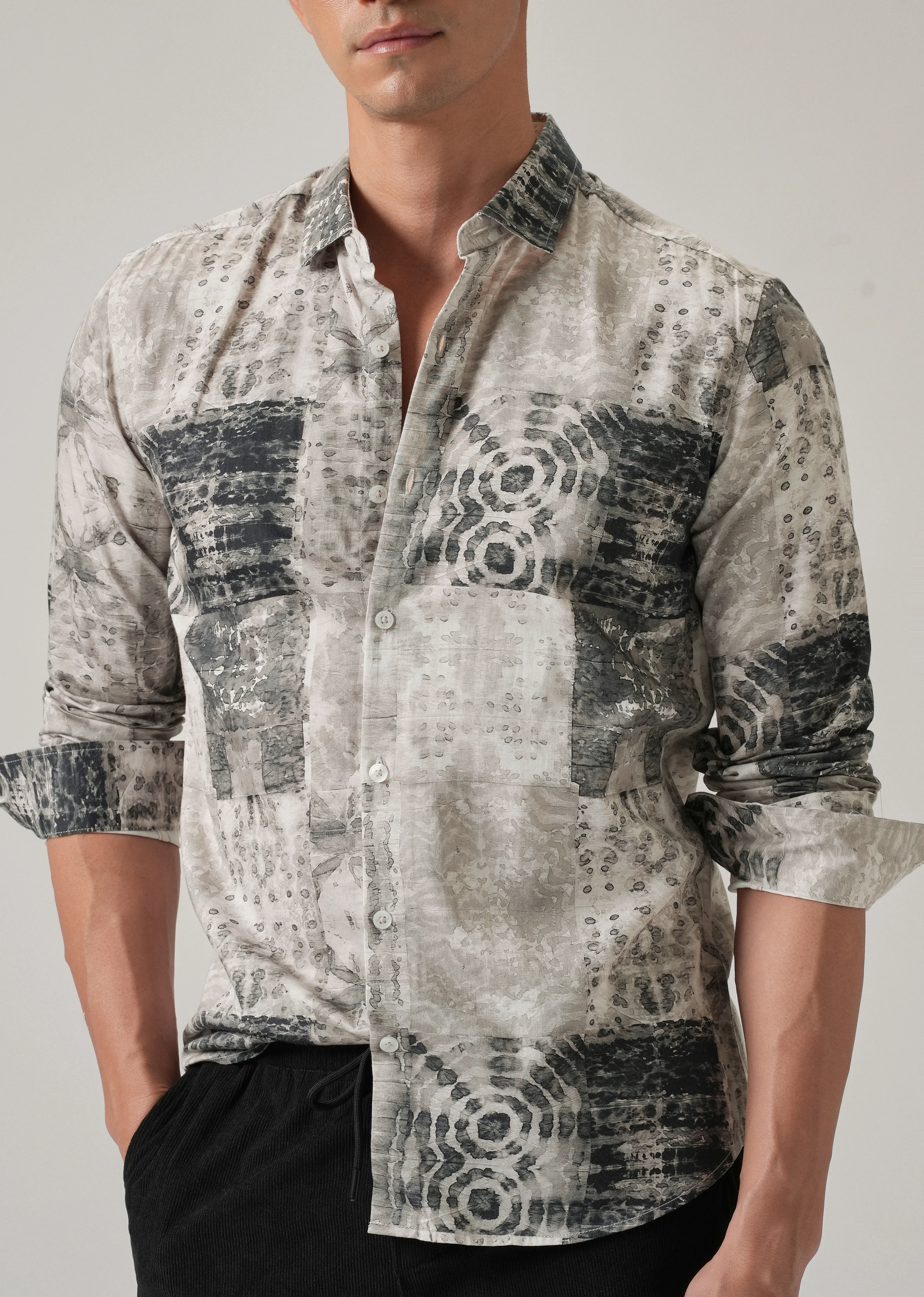 Tan Brown Abstract Print Shirt - Image 7