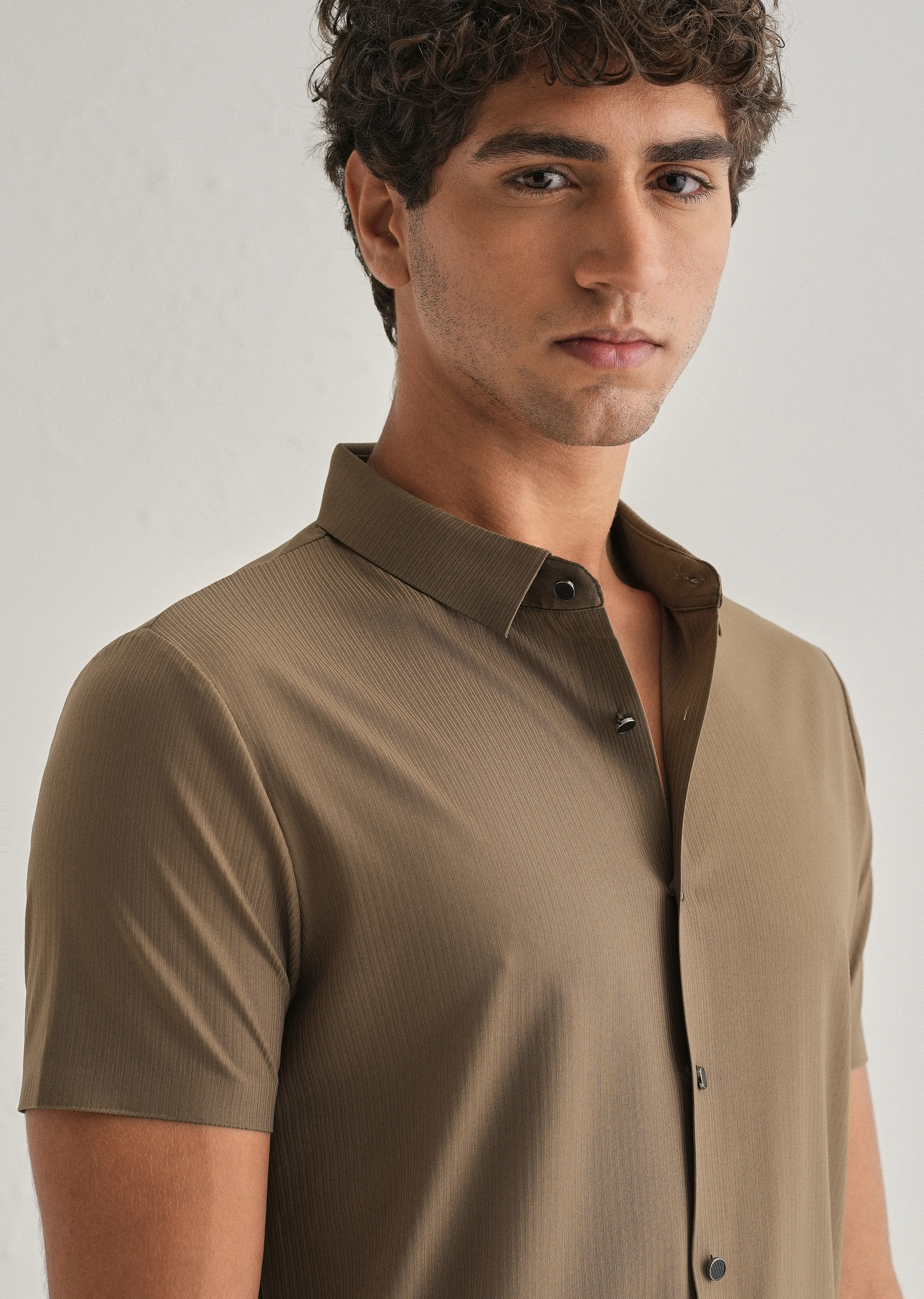 Tan Brown Stripe Seamless Shirt - Image 5