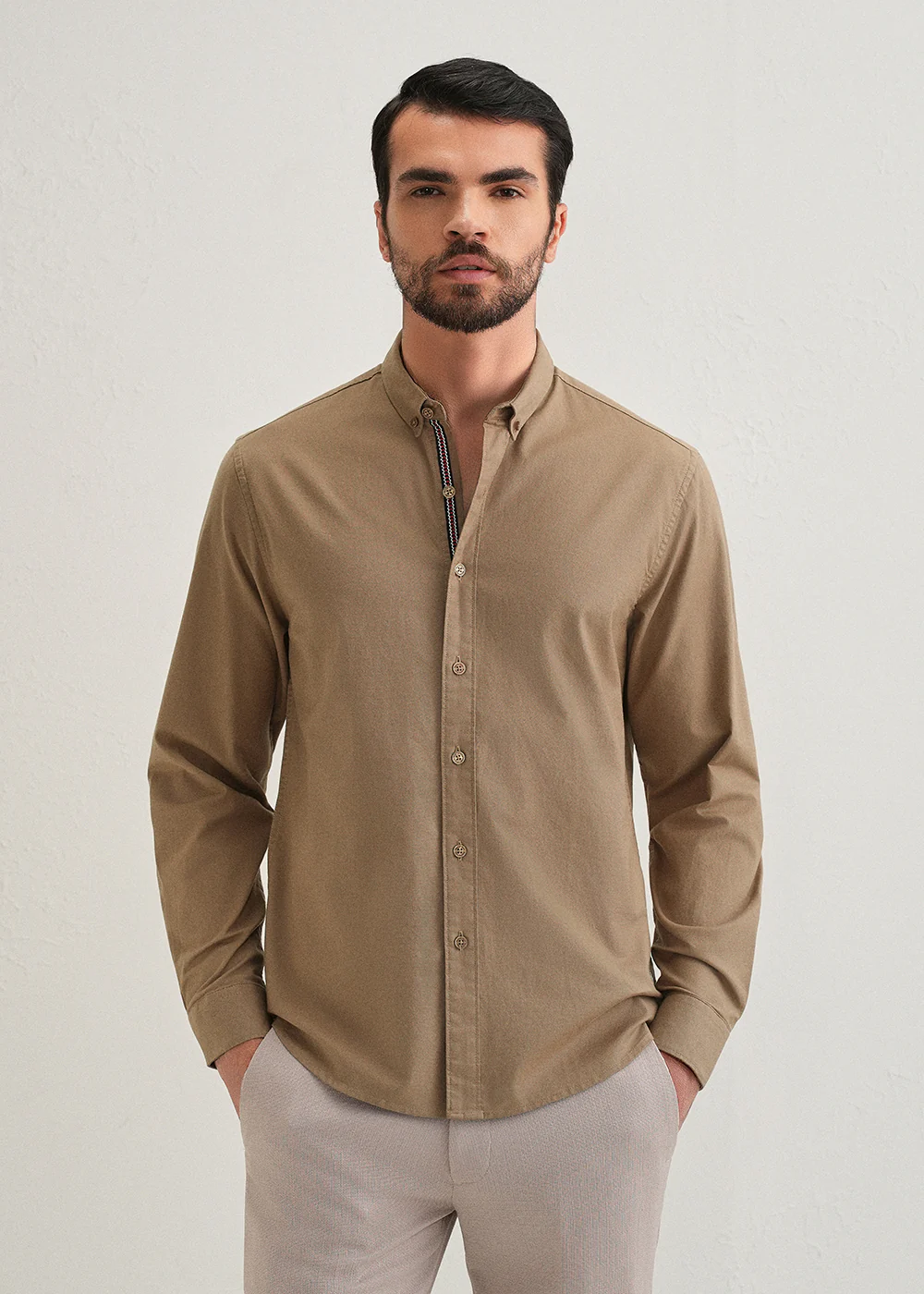 Tan Contrast Placket Shirt - Image 3