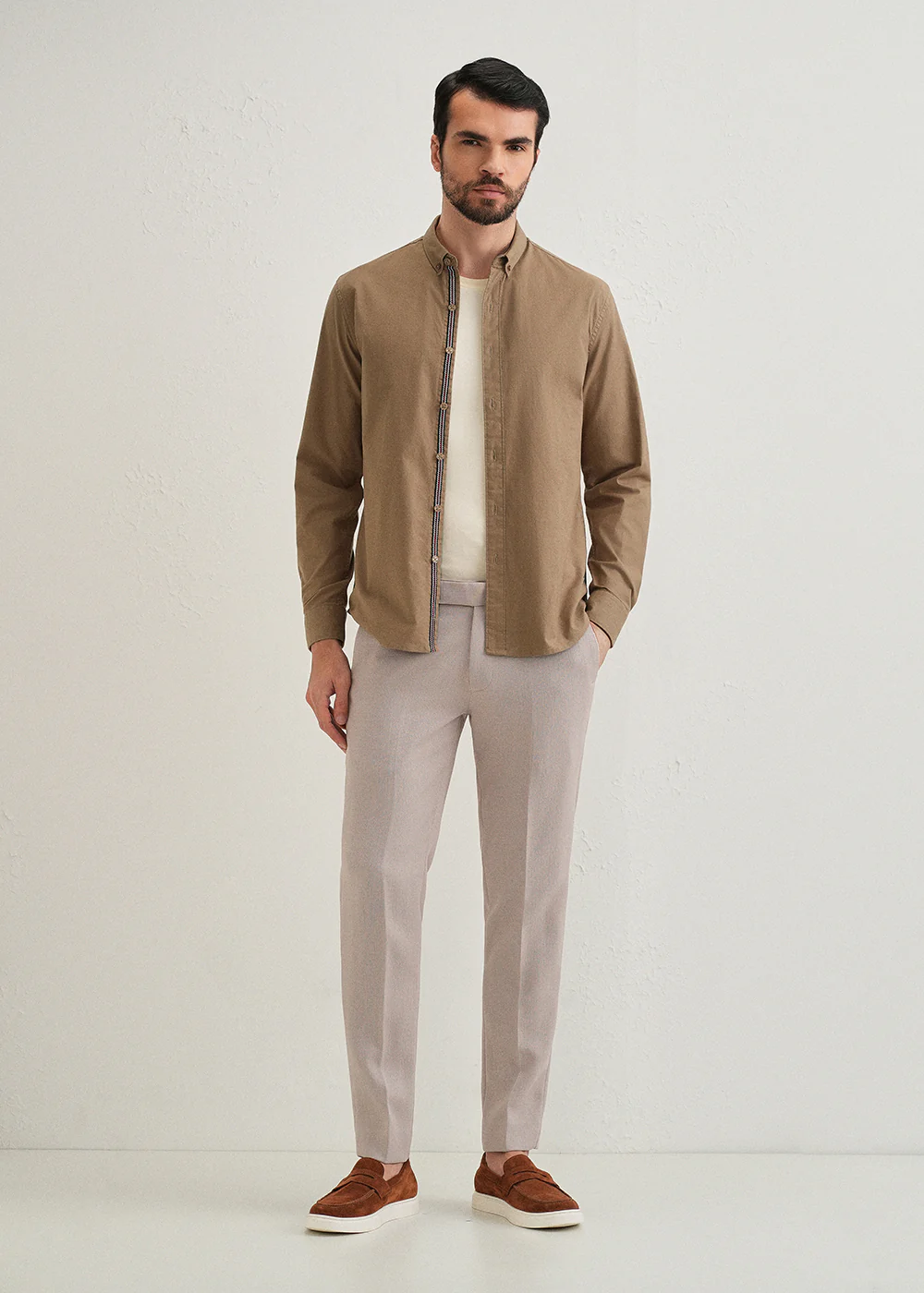 Tan Contrast Placket Shirt - Image 7