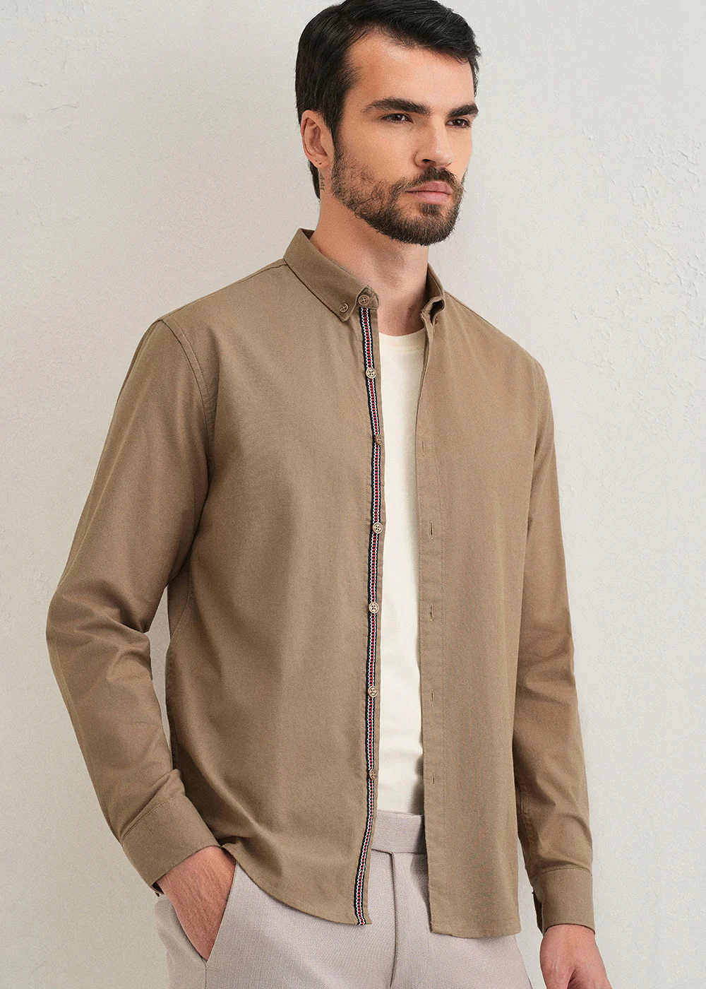 Tan Contrast Placket Shirt - Image 8