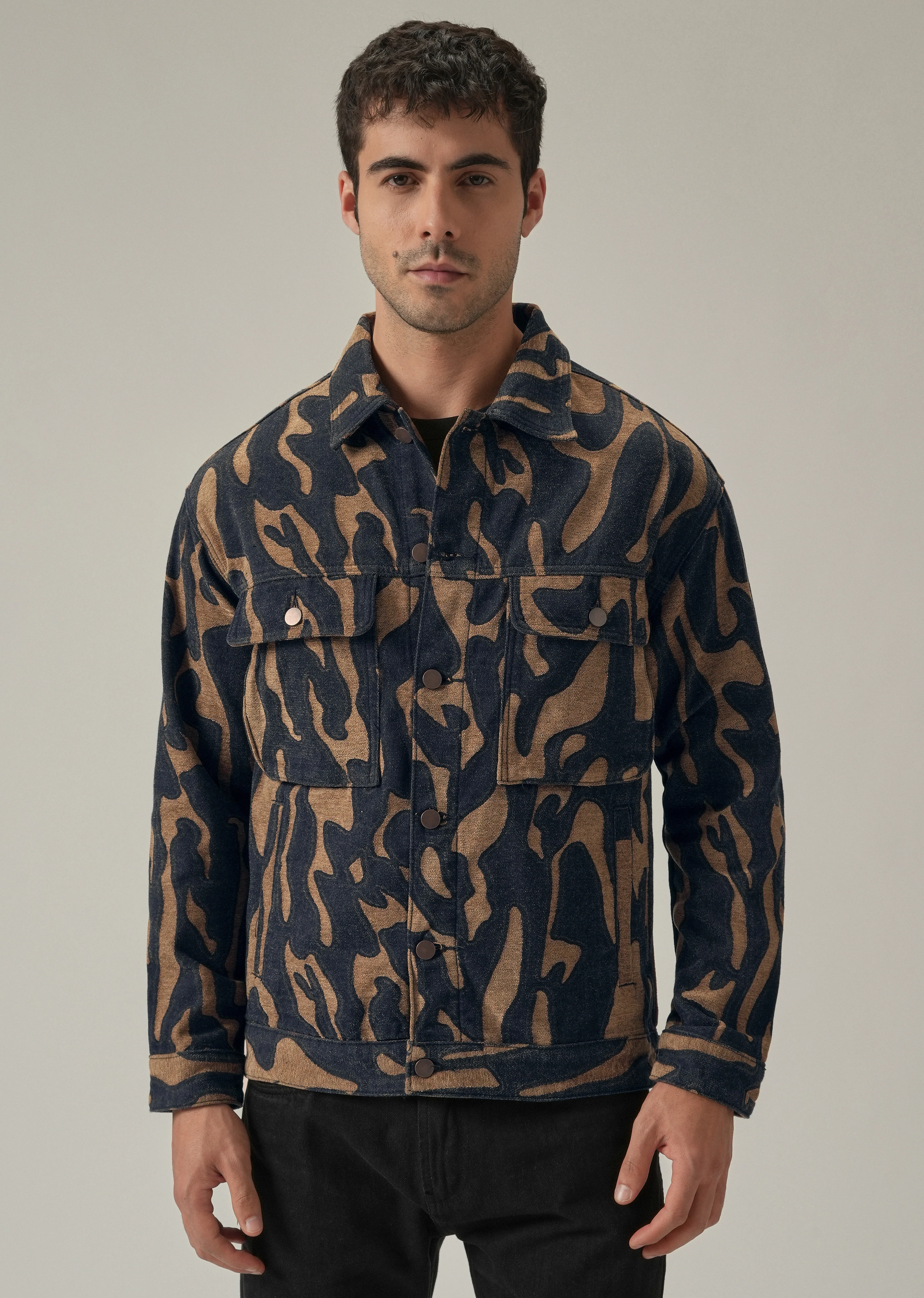Tan Denim Jacquard Jacket - Image 3