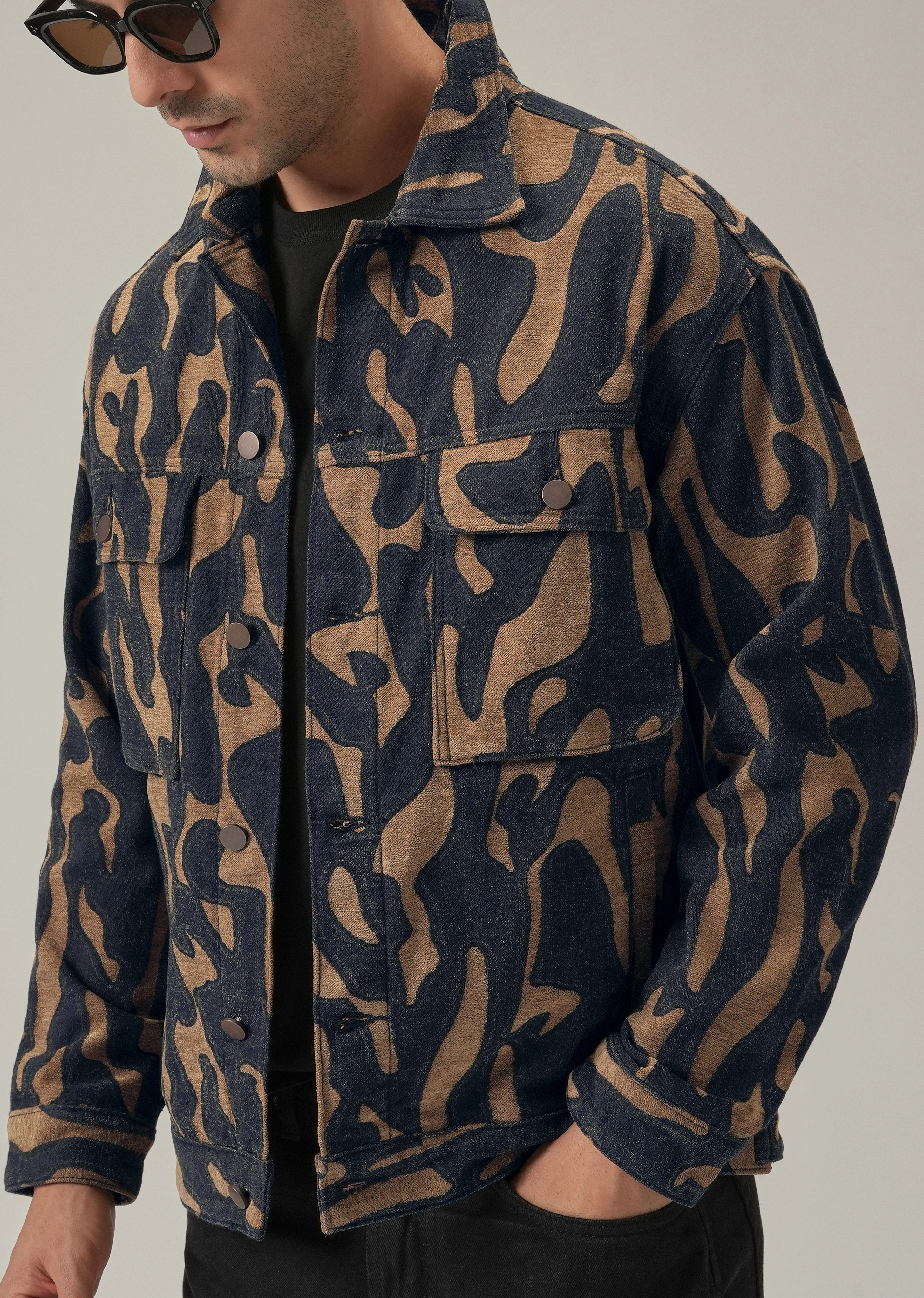 Tan Denim Jacquard Jacket - Image 7
