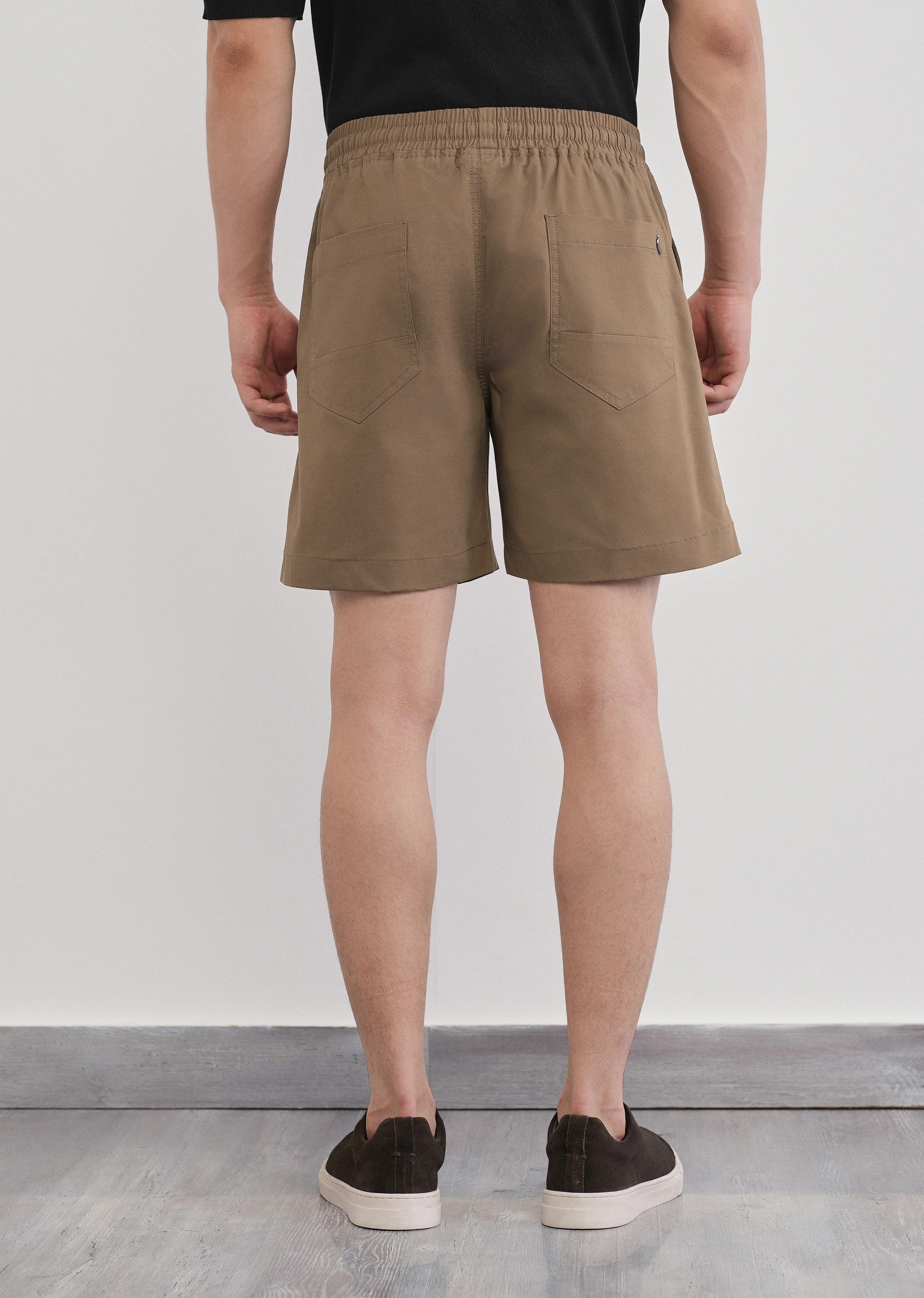 Tan Drawstring Cotton Shorts - Image 2