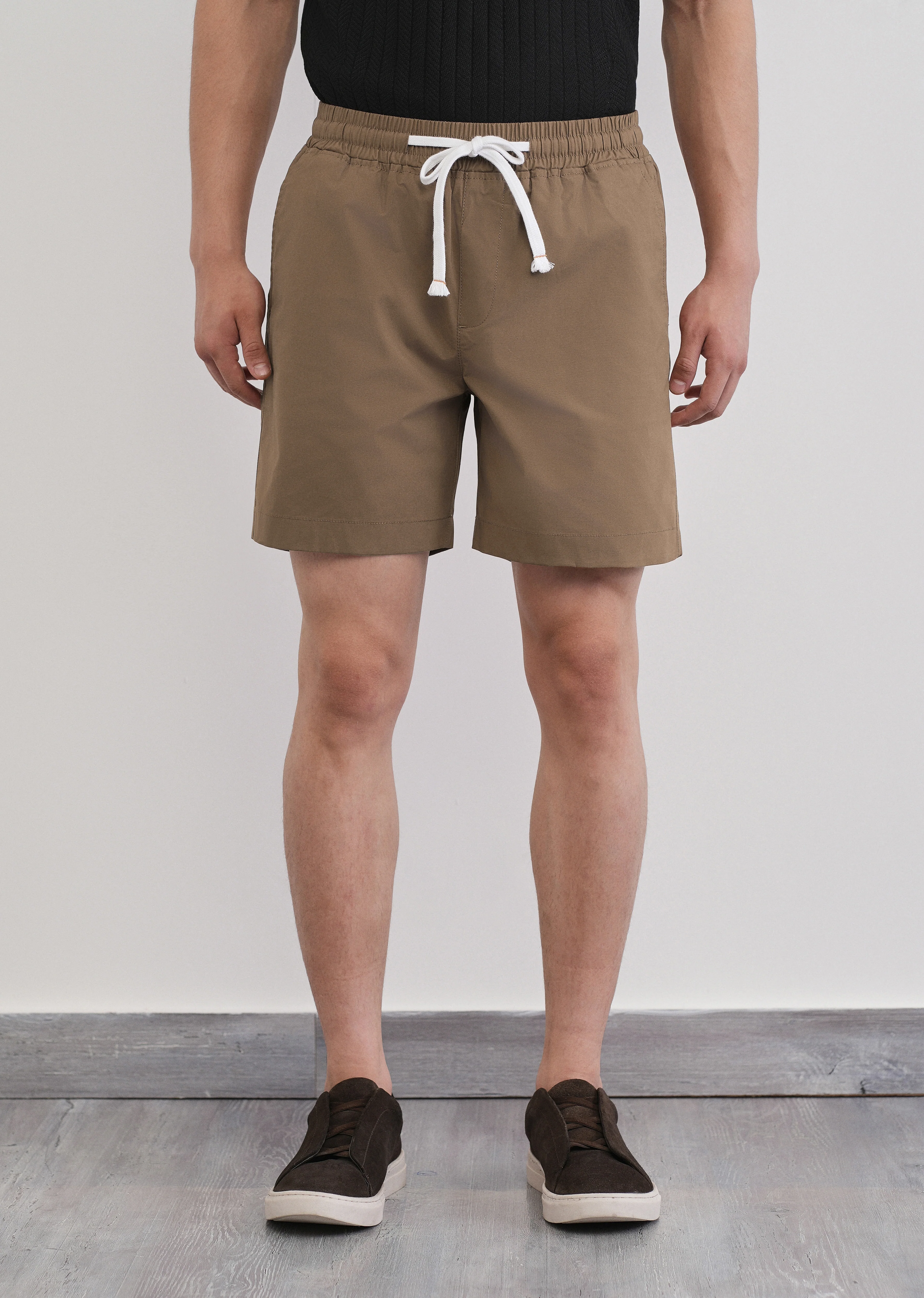 Tan Drawstring Cotton Shorts - Image 3