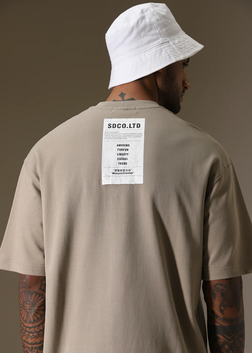 Tan Embossed Oversized T-shirt - Image 4