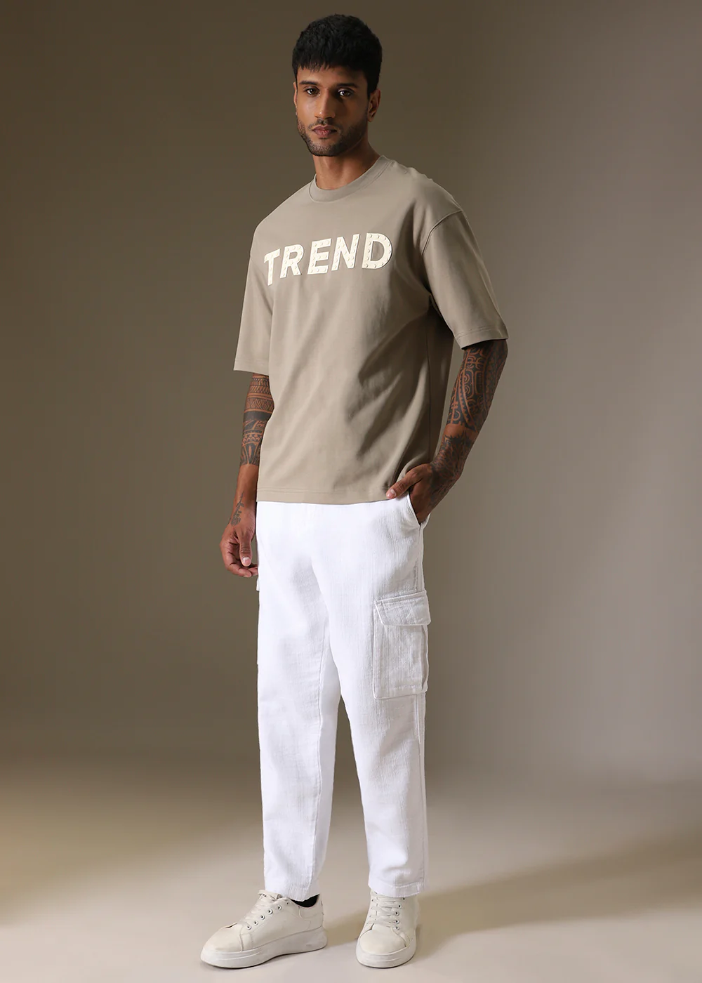 Tan Embossed Oversized T-shirt - Image 6