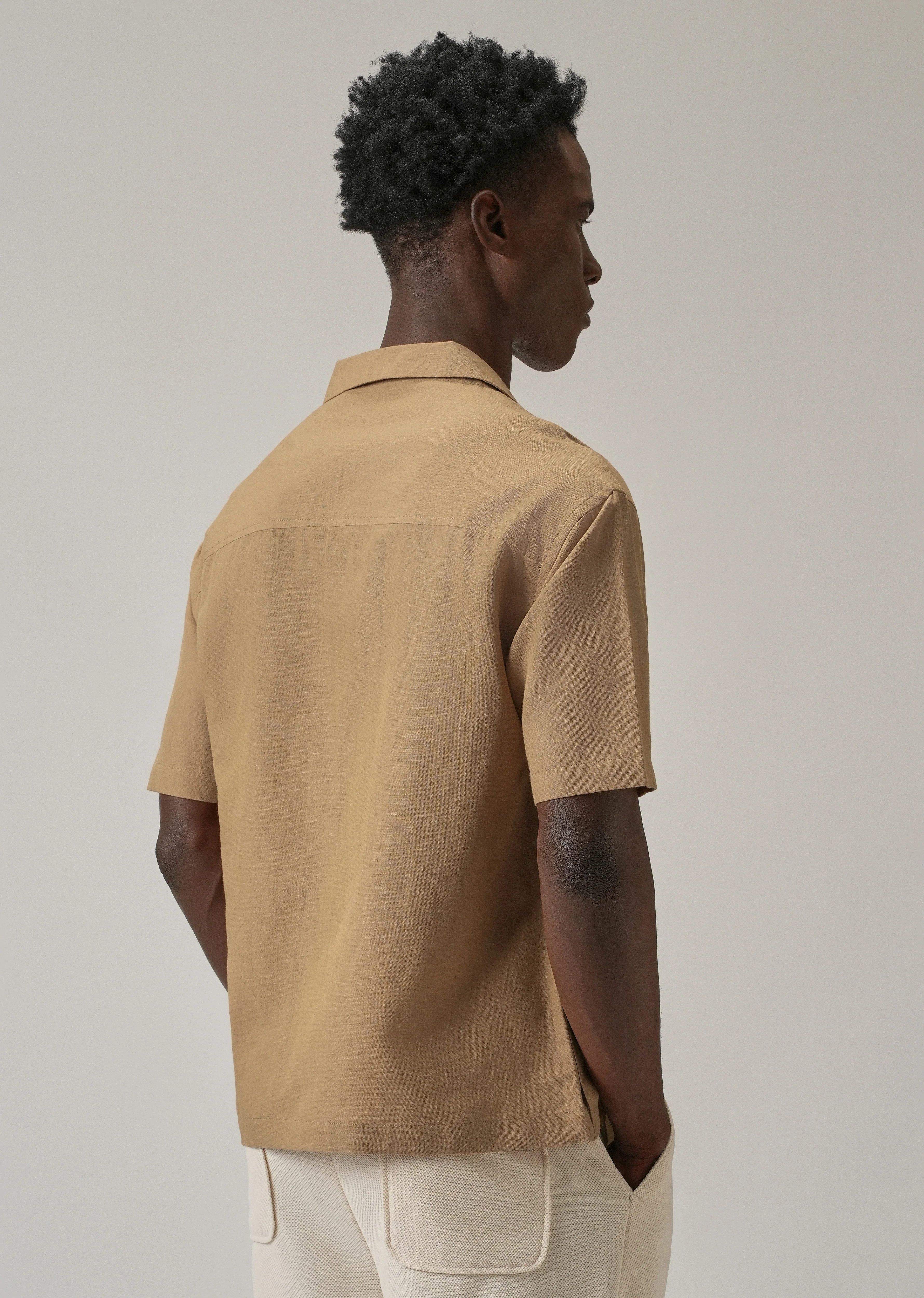 Tan Embroidery Linen Shirt - Image 3