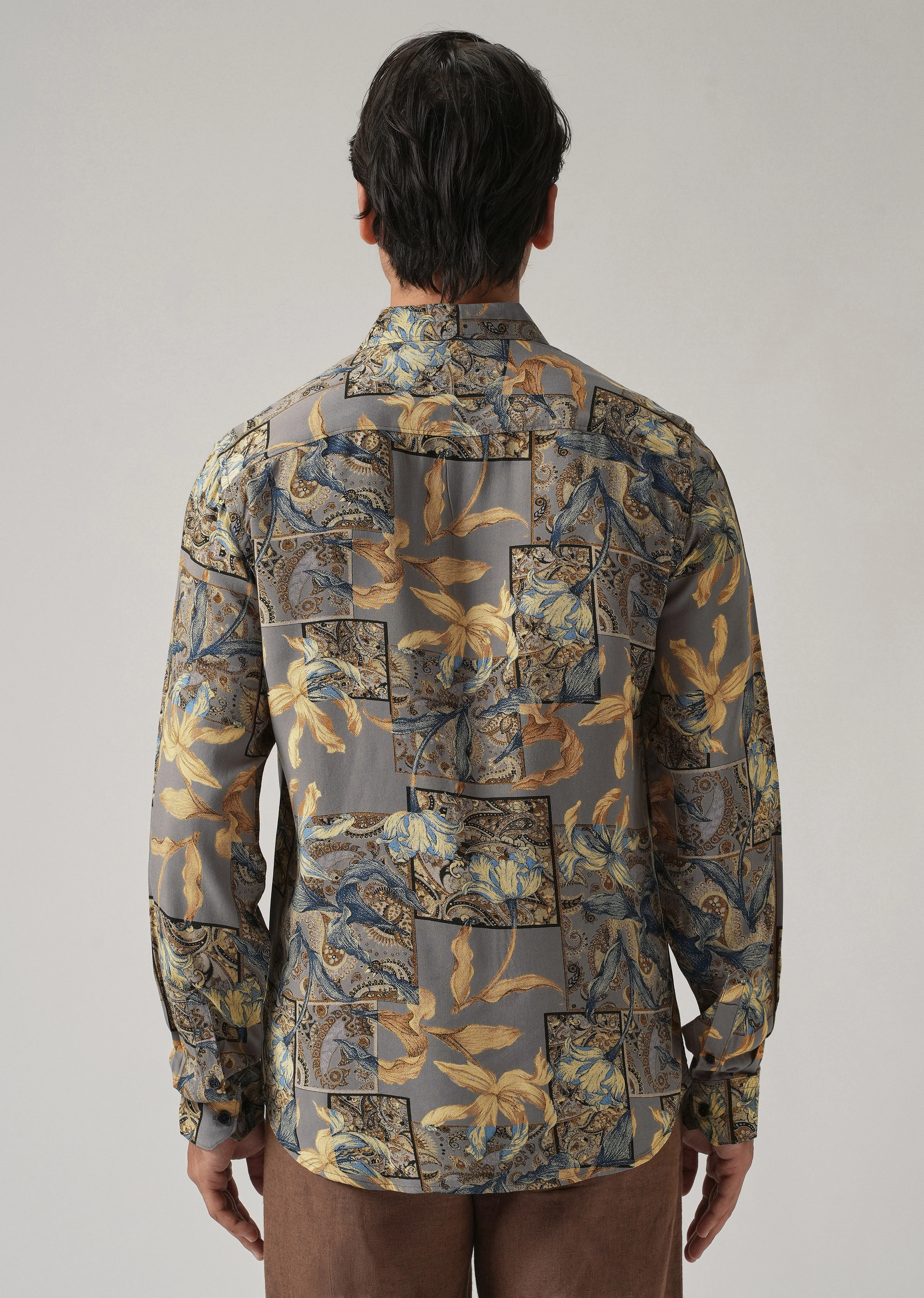 Tan Exotic Lily Print Feather Shirt - Image 2