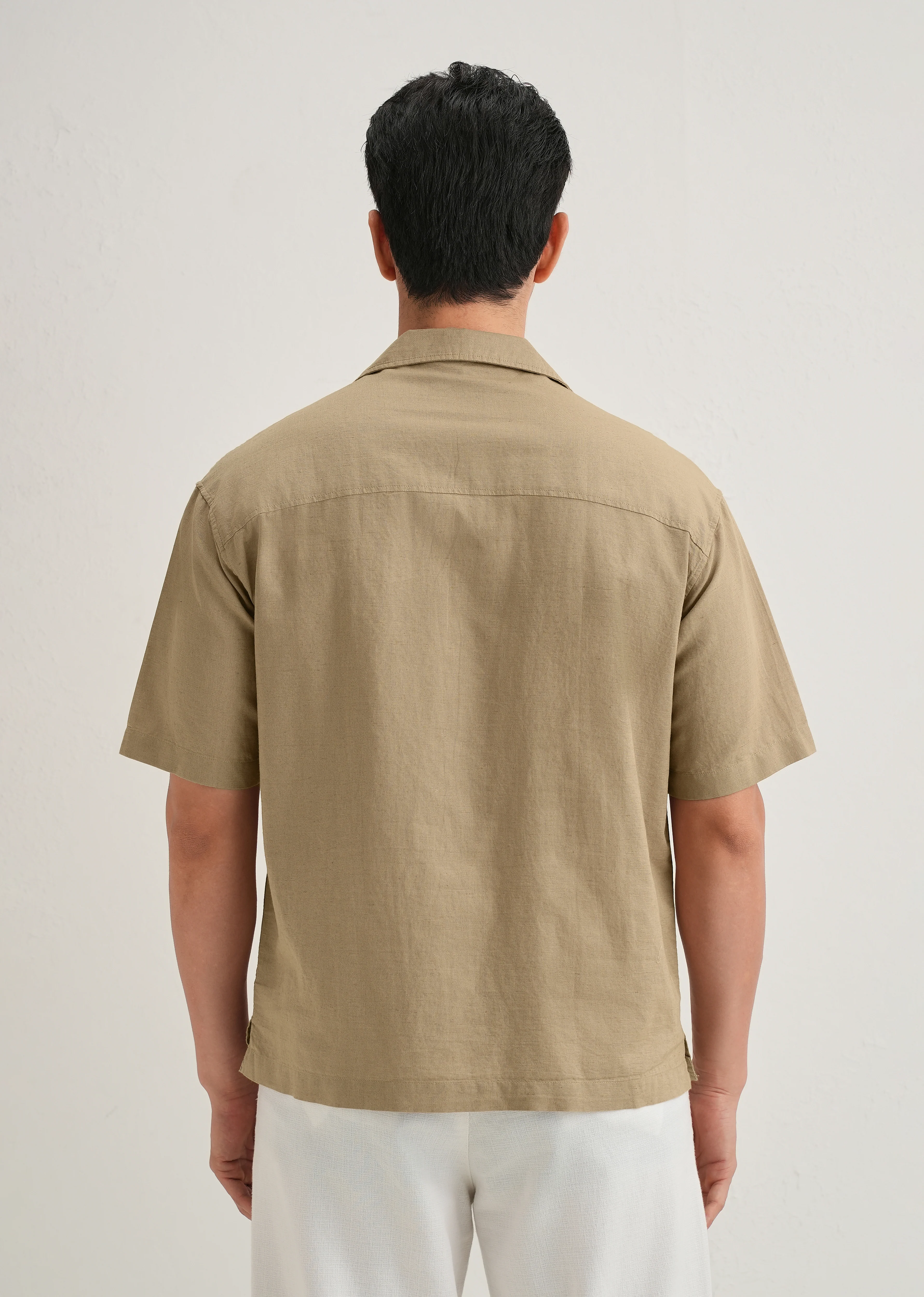 Tan Floral Embroidery Cotton Linen Shirt - Image 4