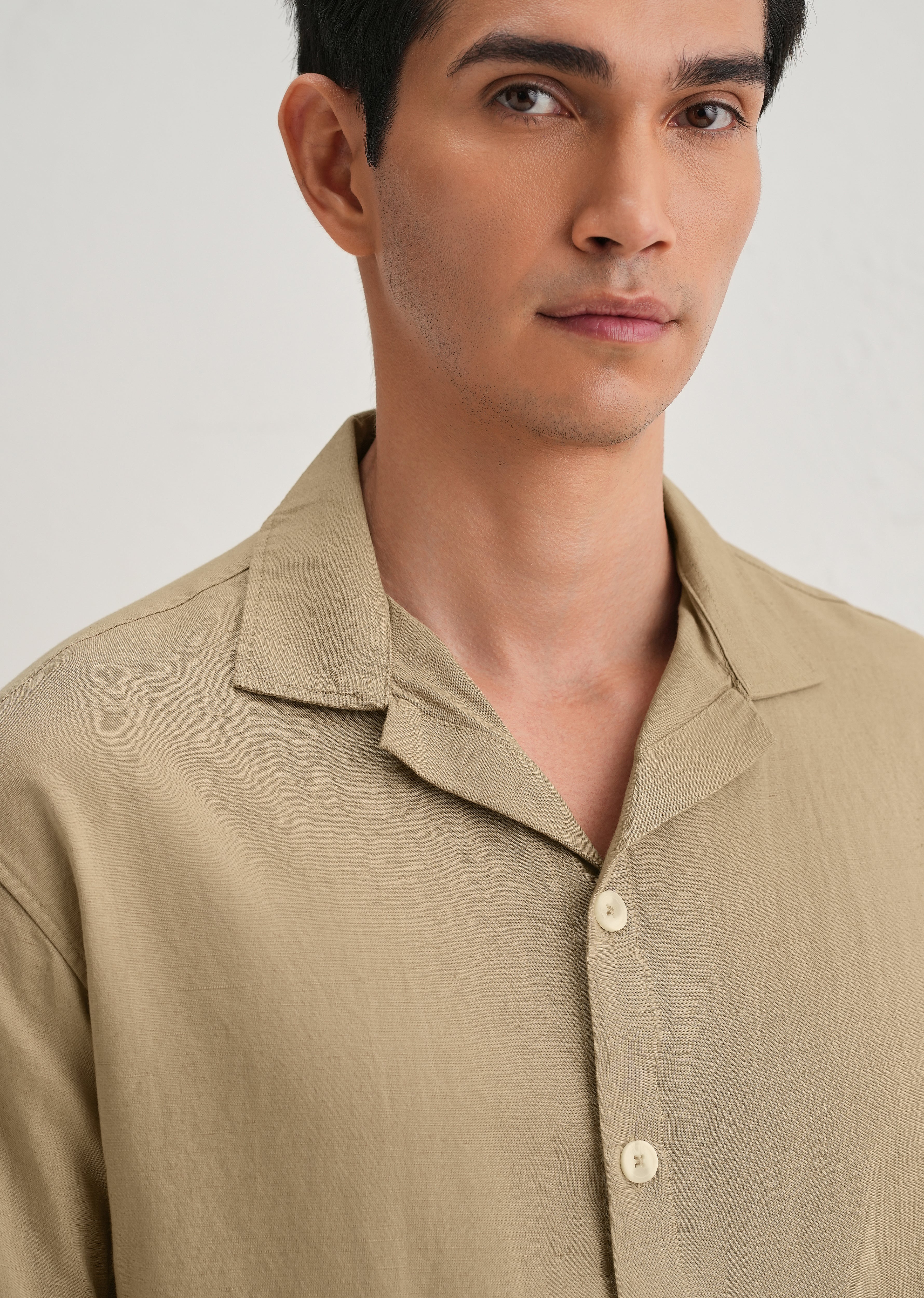 Tan Floral Embroidery Cotton Linen Shirt - Image 7