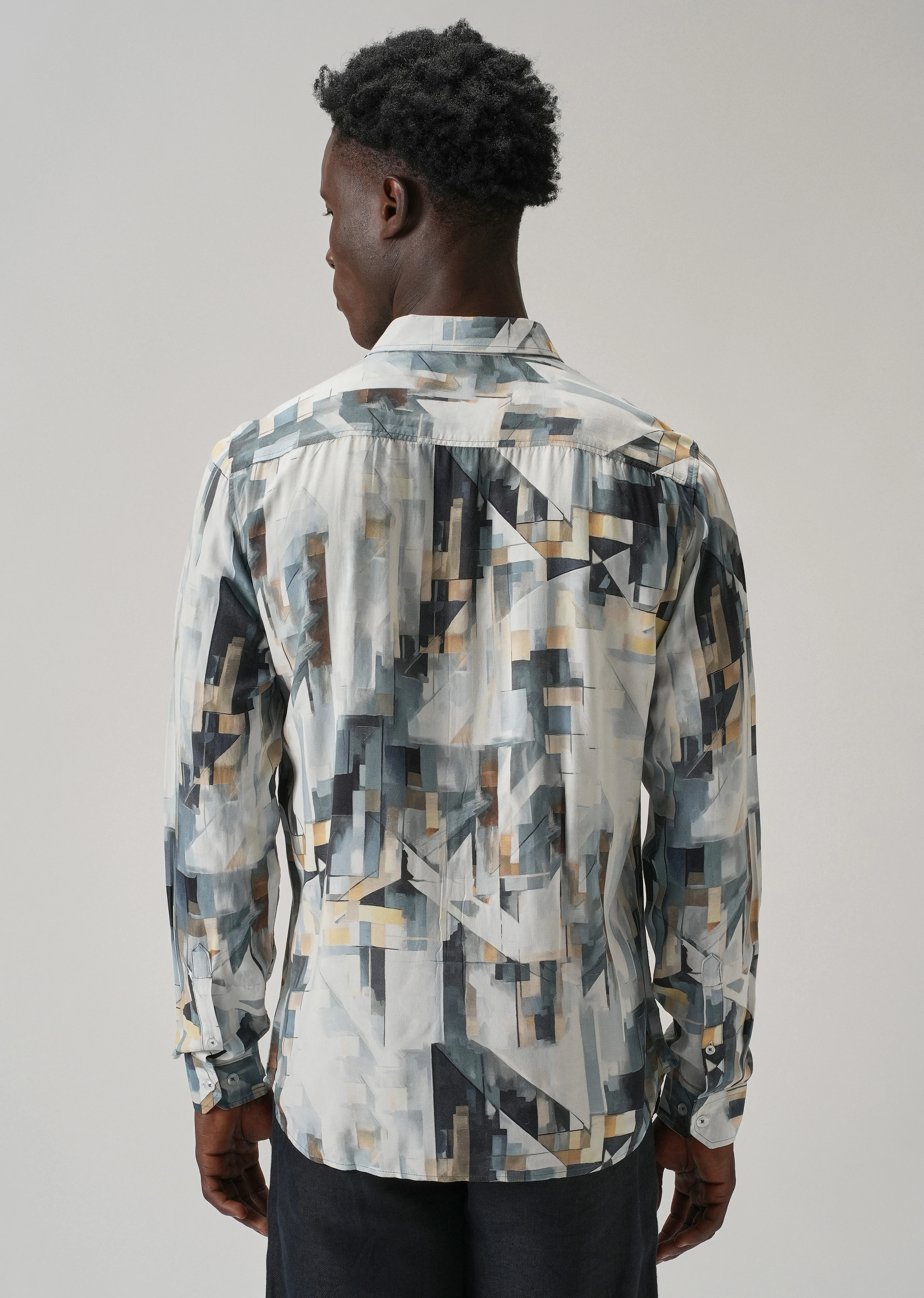 Tan Geometric Printed Shirt - Image 3