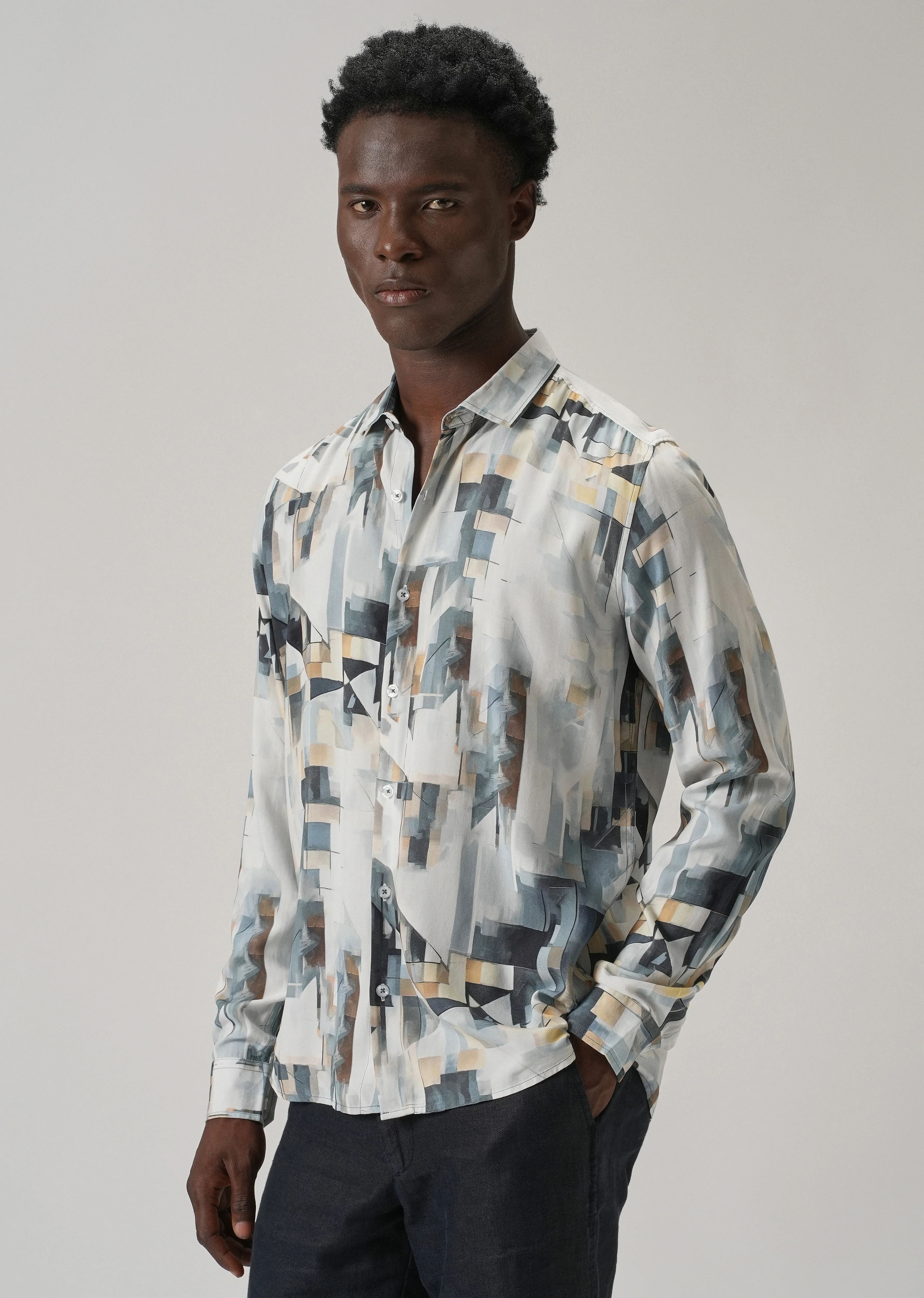 Tan Geometric Printed Shirt - Image 4