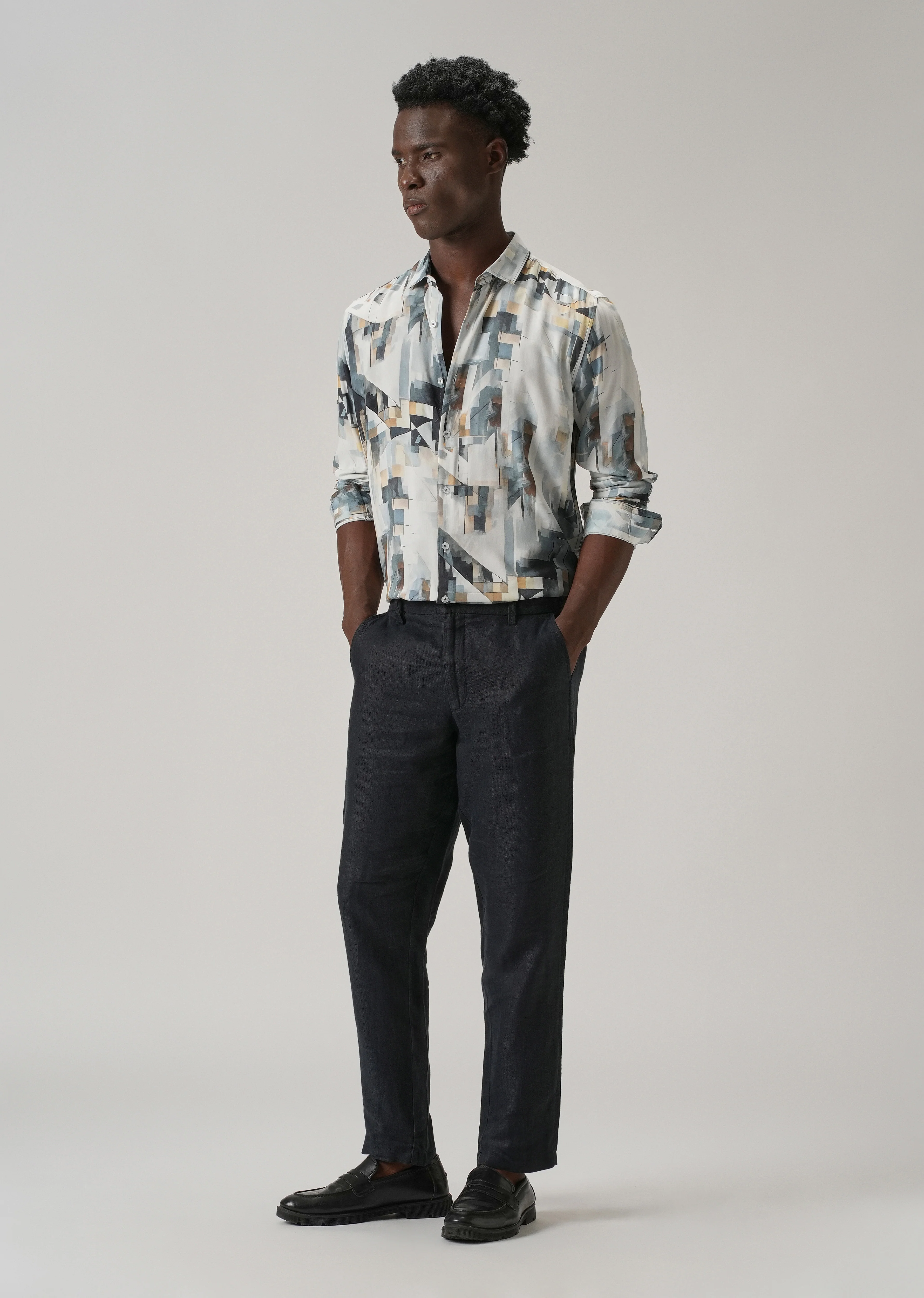 Tan Geometric Printed Shirt - Image 6