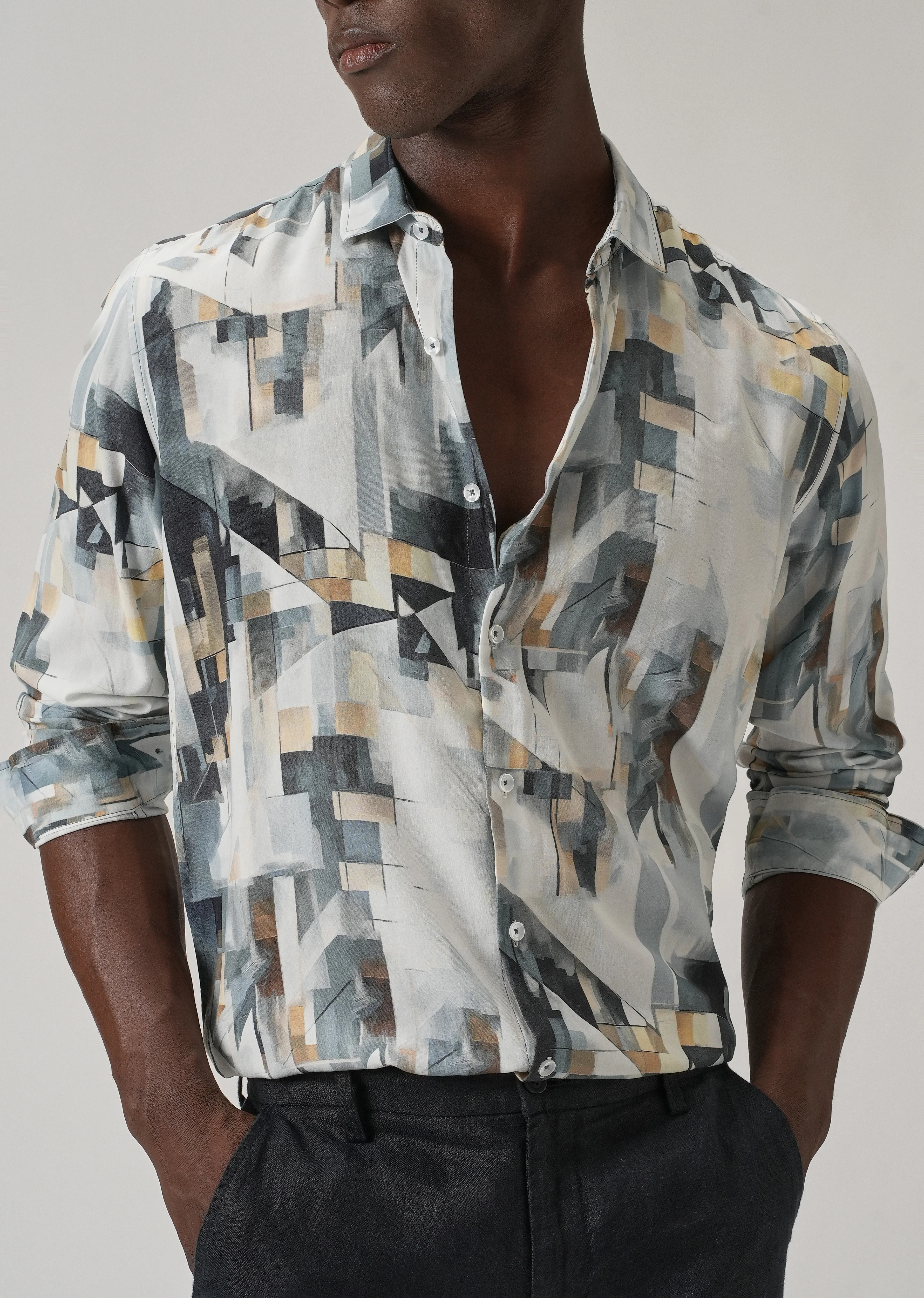 Tan Geometric Printed Shirt - Image 7