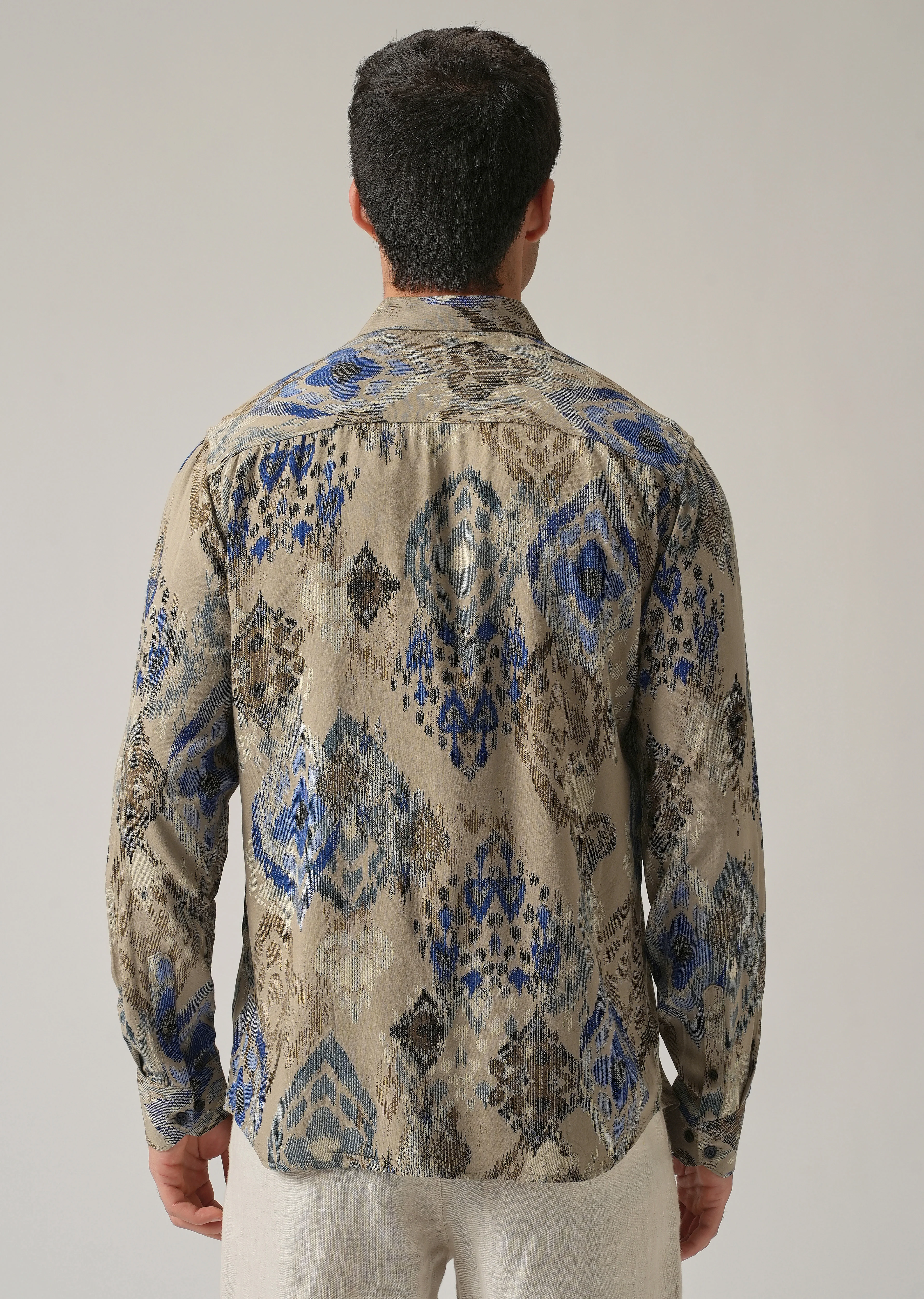 Tan Ikat Motif Print Feather Shirt - Image 2