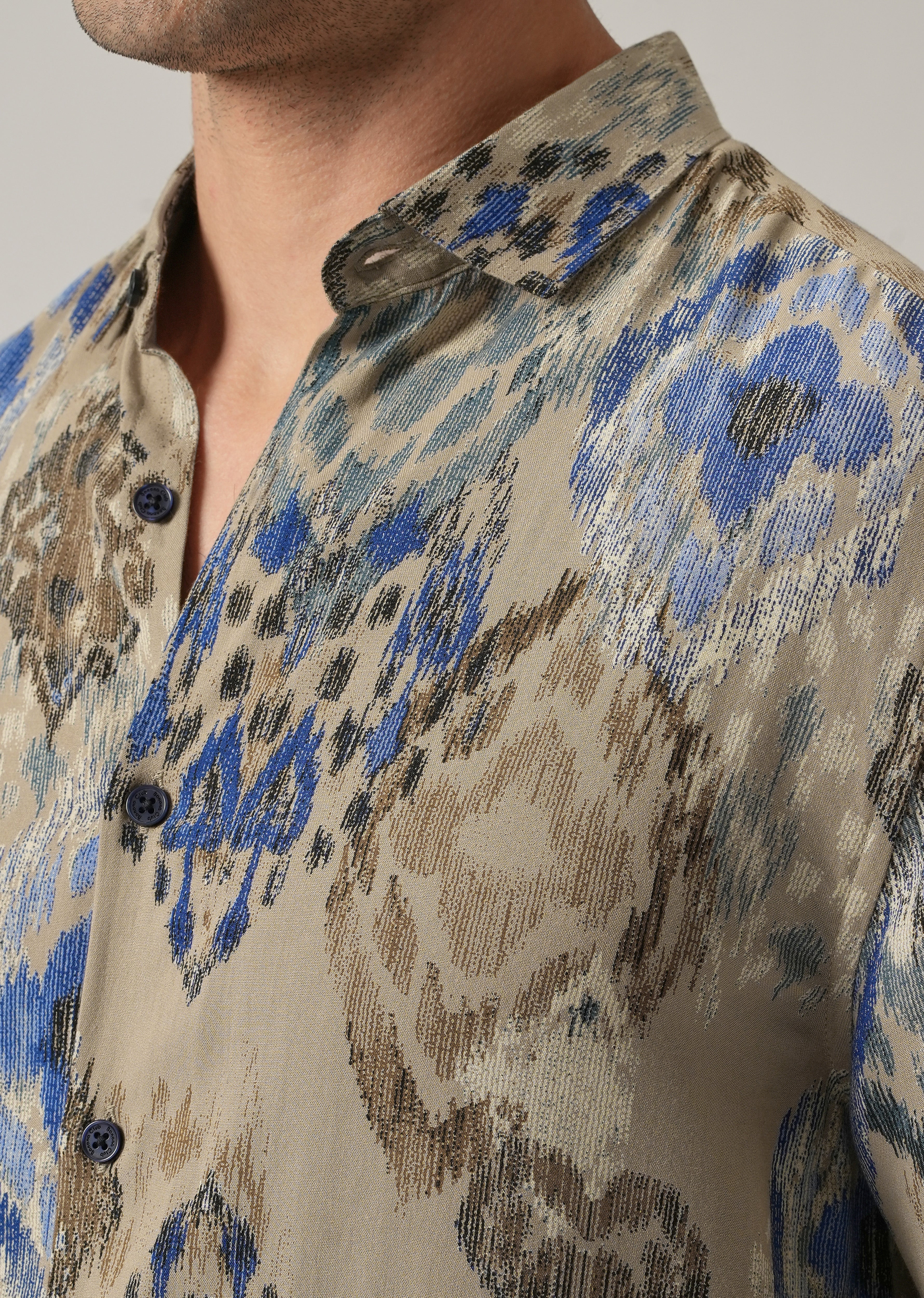 Tan Ikat Motif Print Feather Shirt - Image 5