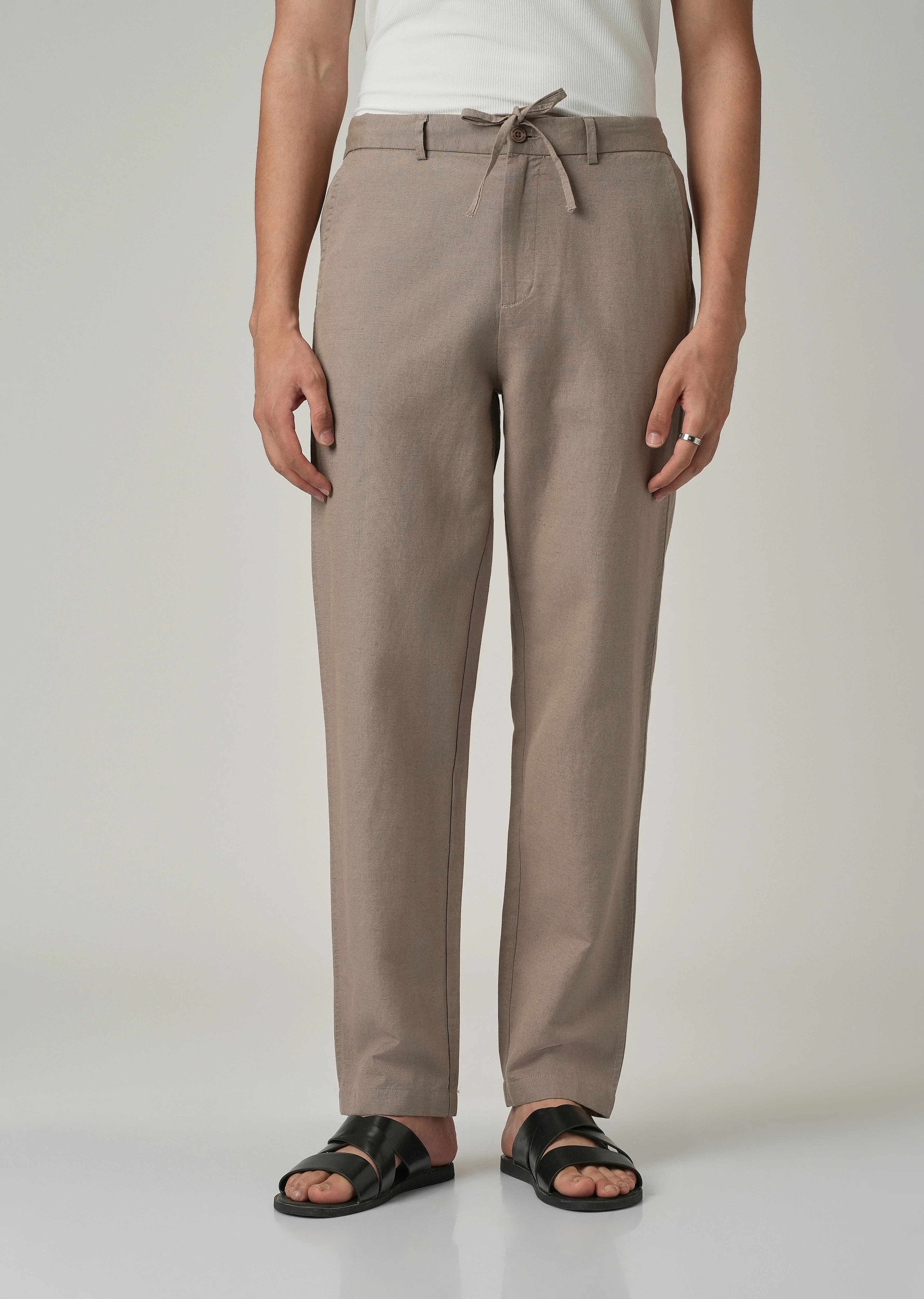 Tan Linen Relaxed Fit Trouser - Image 3