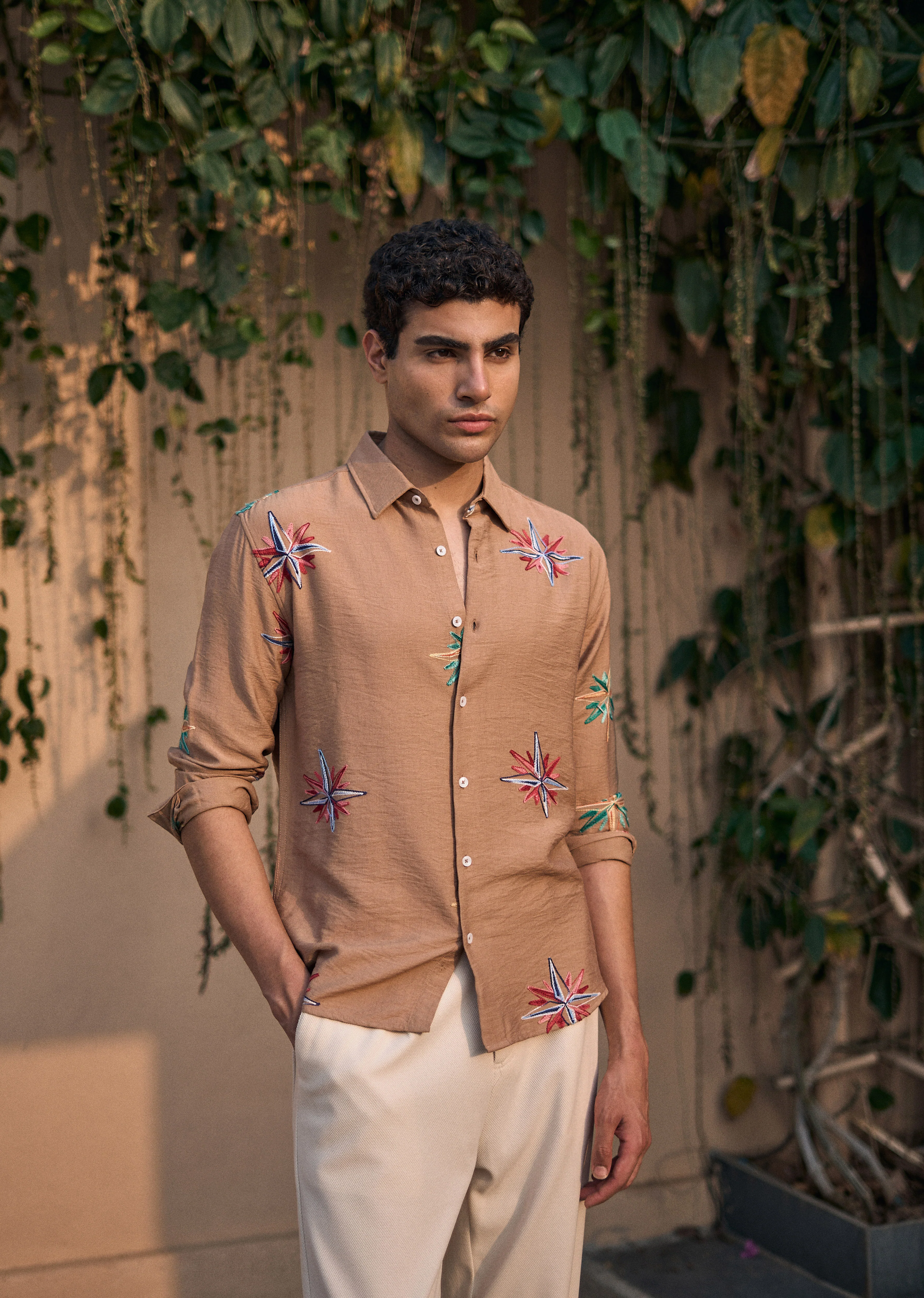 Tan Nautical Star Embroidery Shirt - Image 2