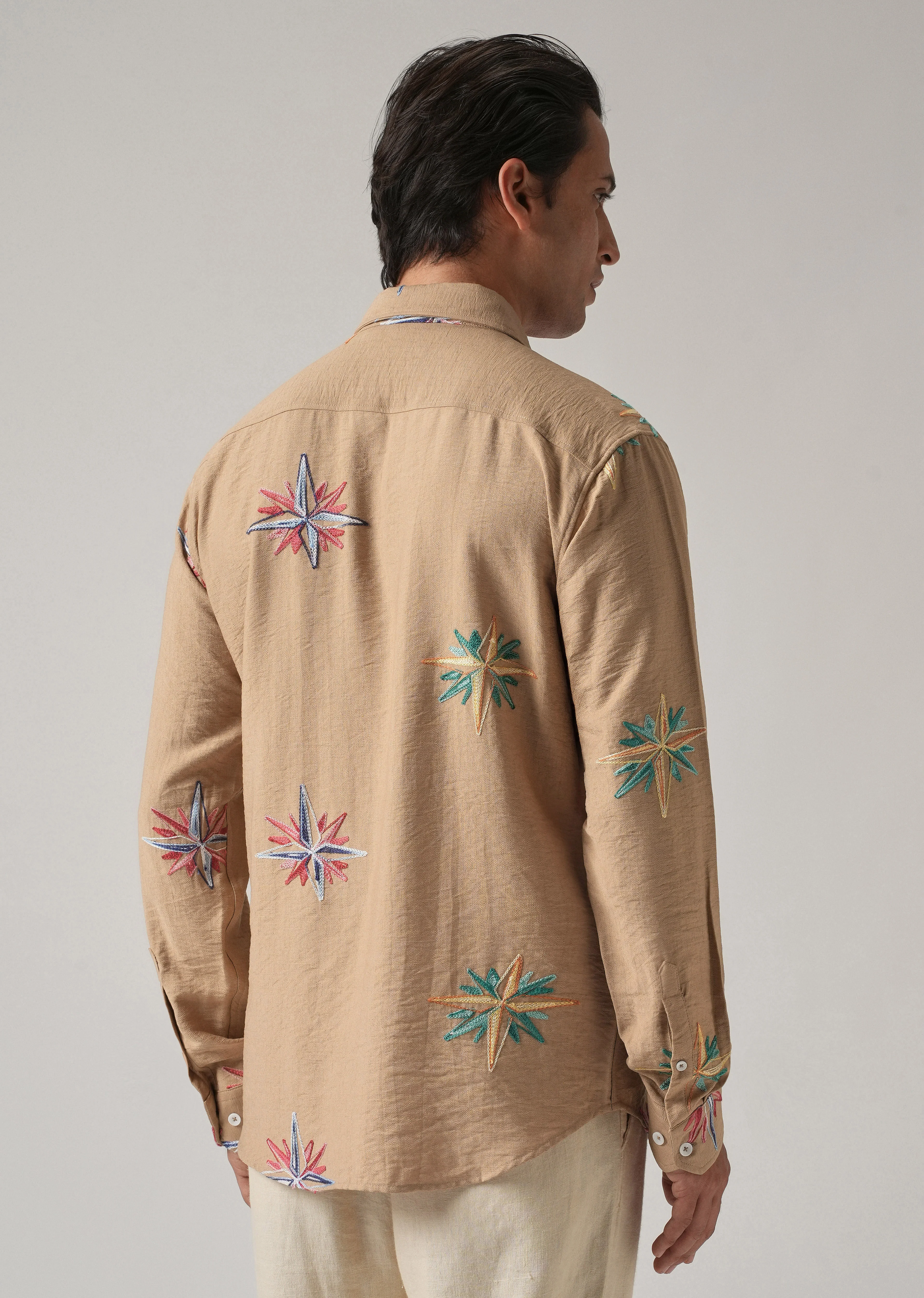 Tan Nautical Star Embroidery Shirt - Image 3