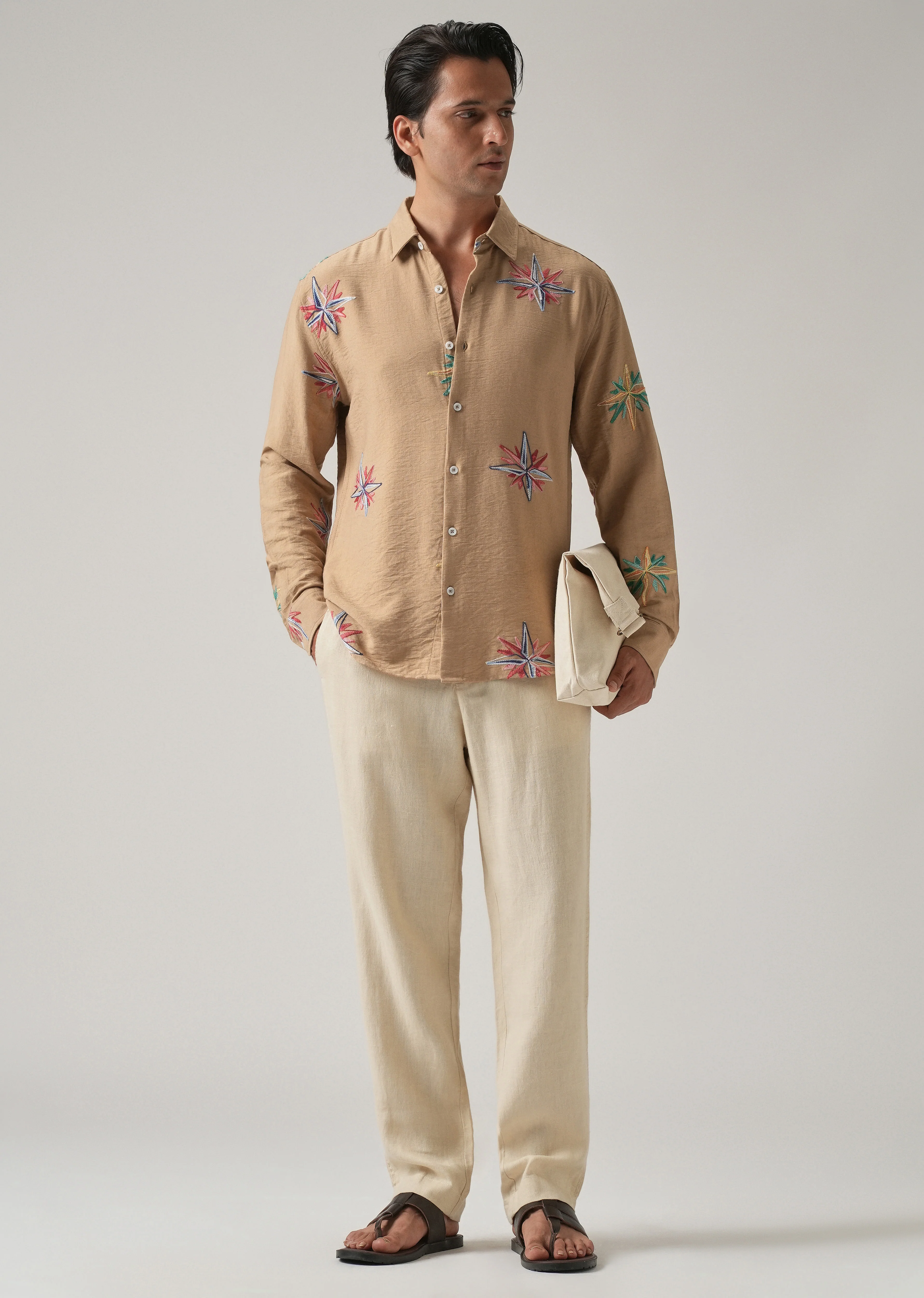 Tan Nautical Star Embroidery Shirt - Image 7