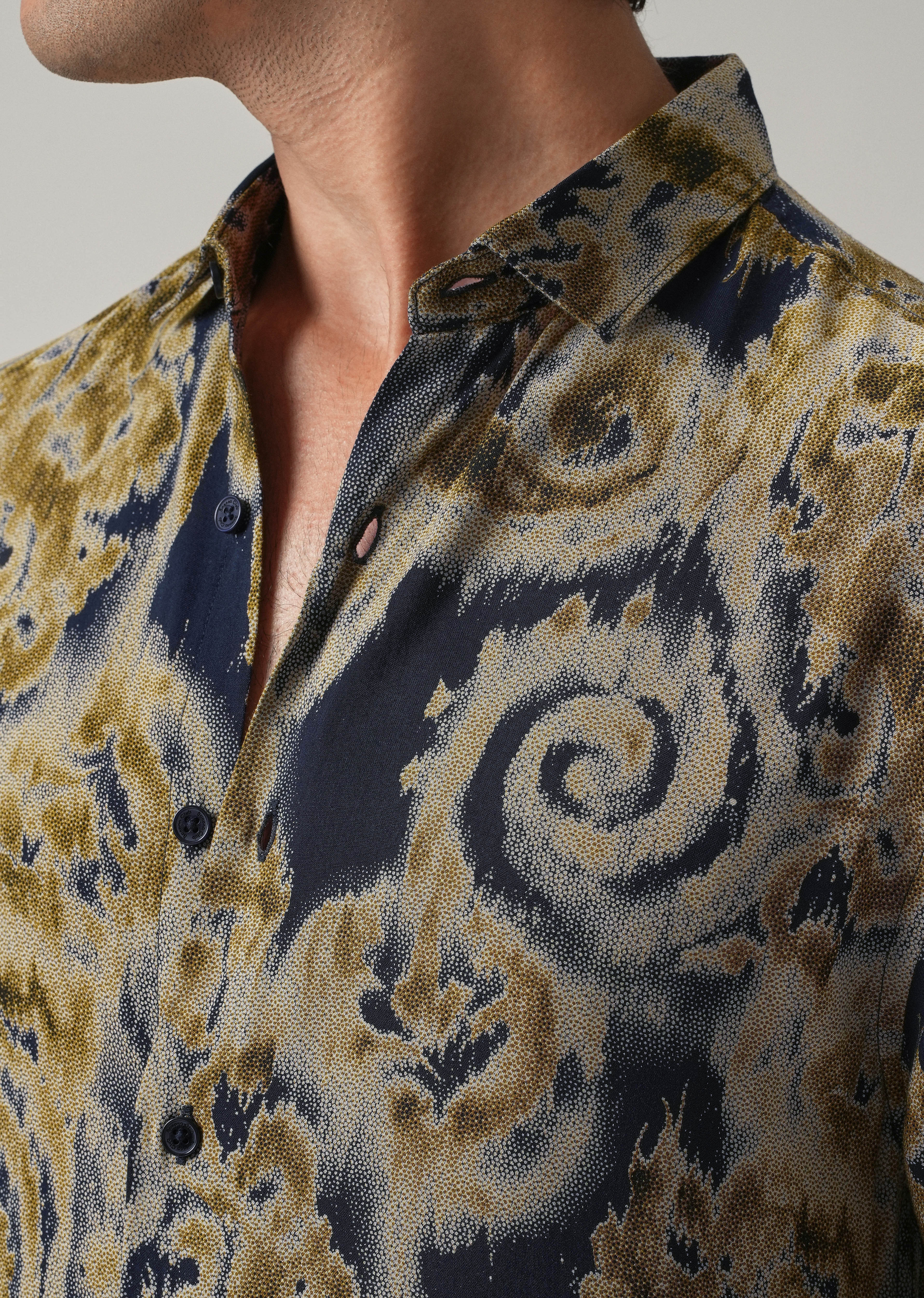 Tan Olive Distort Paisley Print Feather Shirt - Image 5