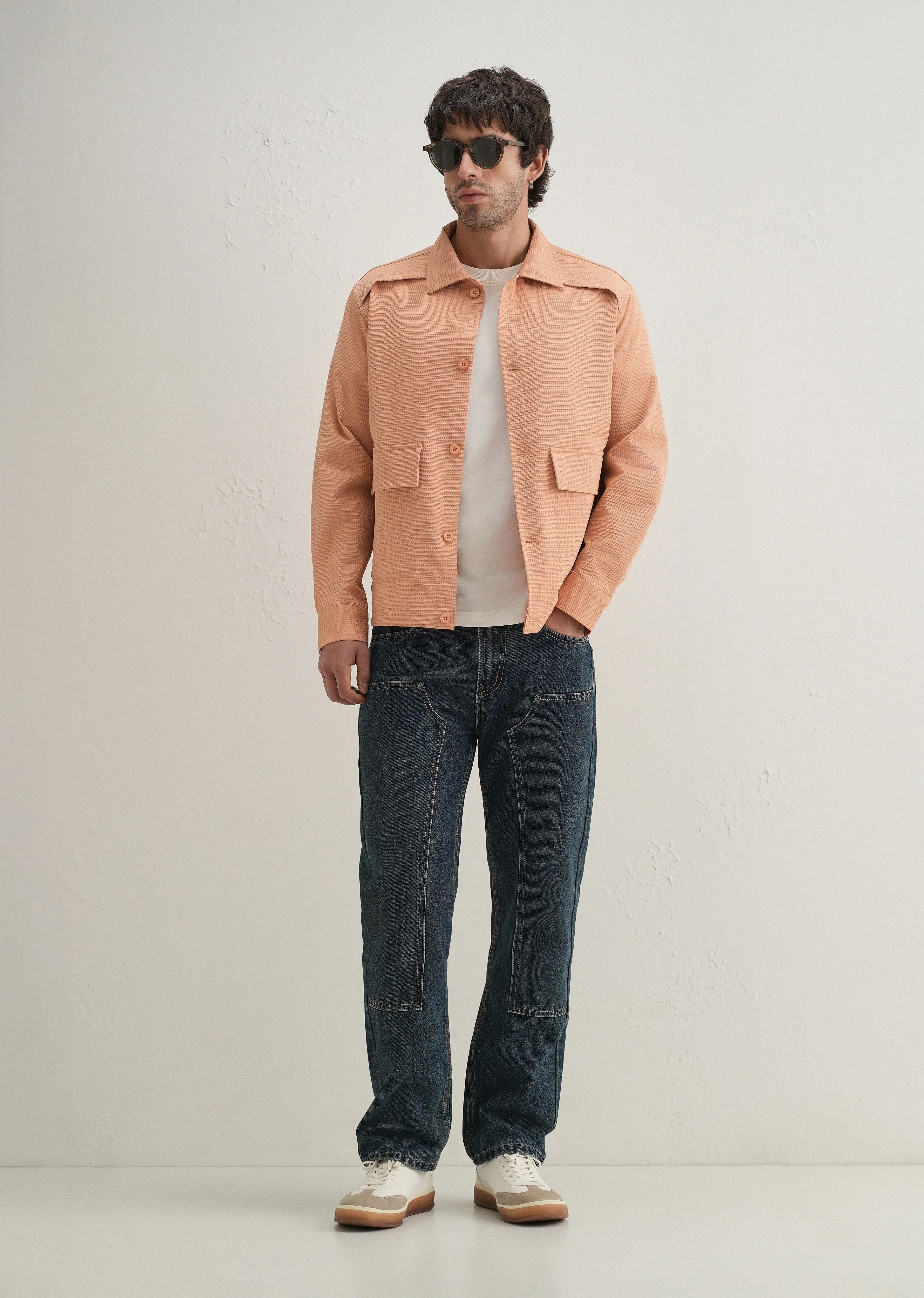 Tan Peach Waffle Textured Shacket - Image 7