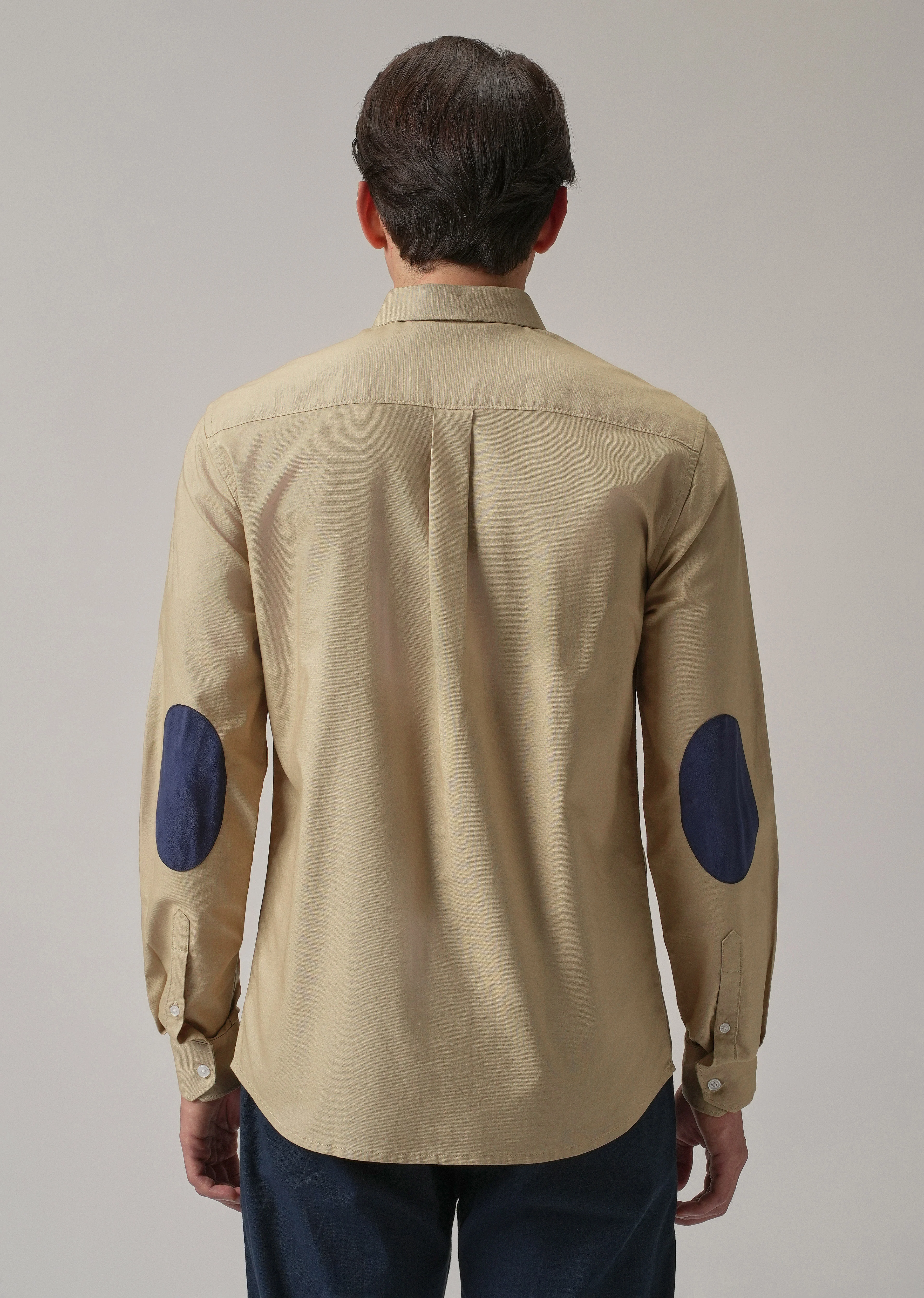 Tan Plain Elbow Patch Oxford Shirt - Image 3
