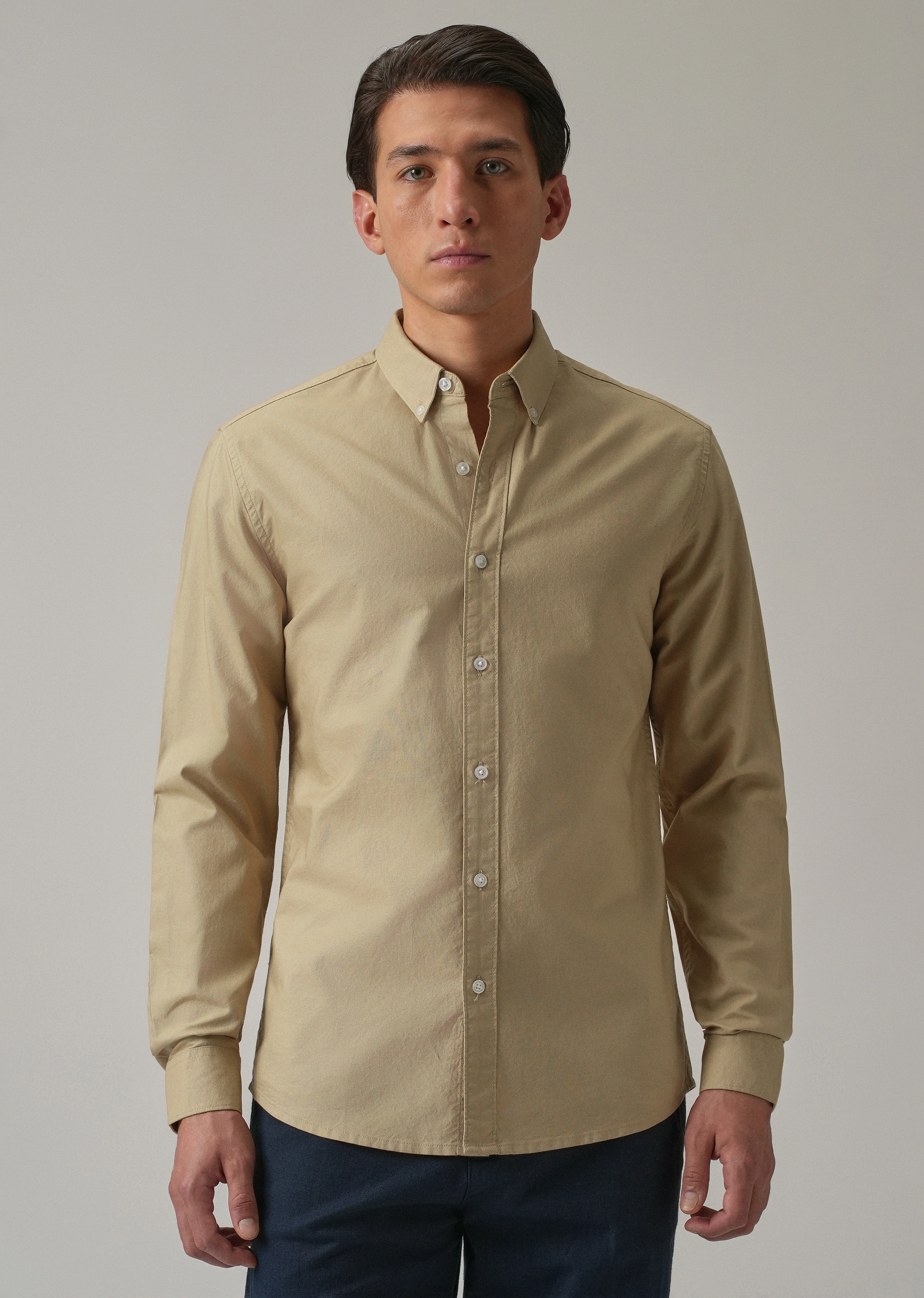 Tan Plain Elbow Patch Oxford Shirt - Image 4