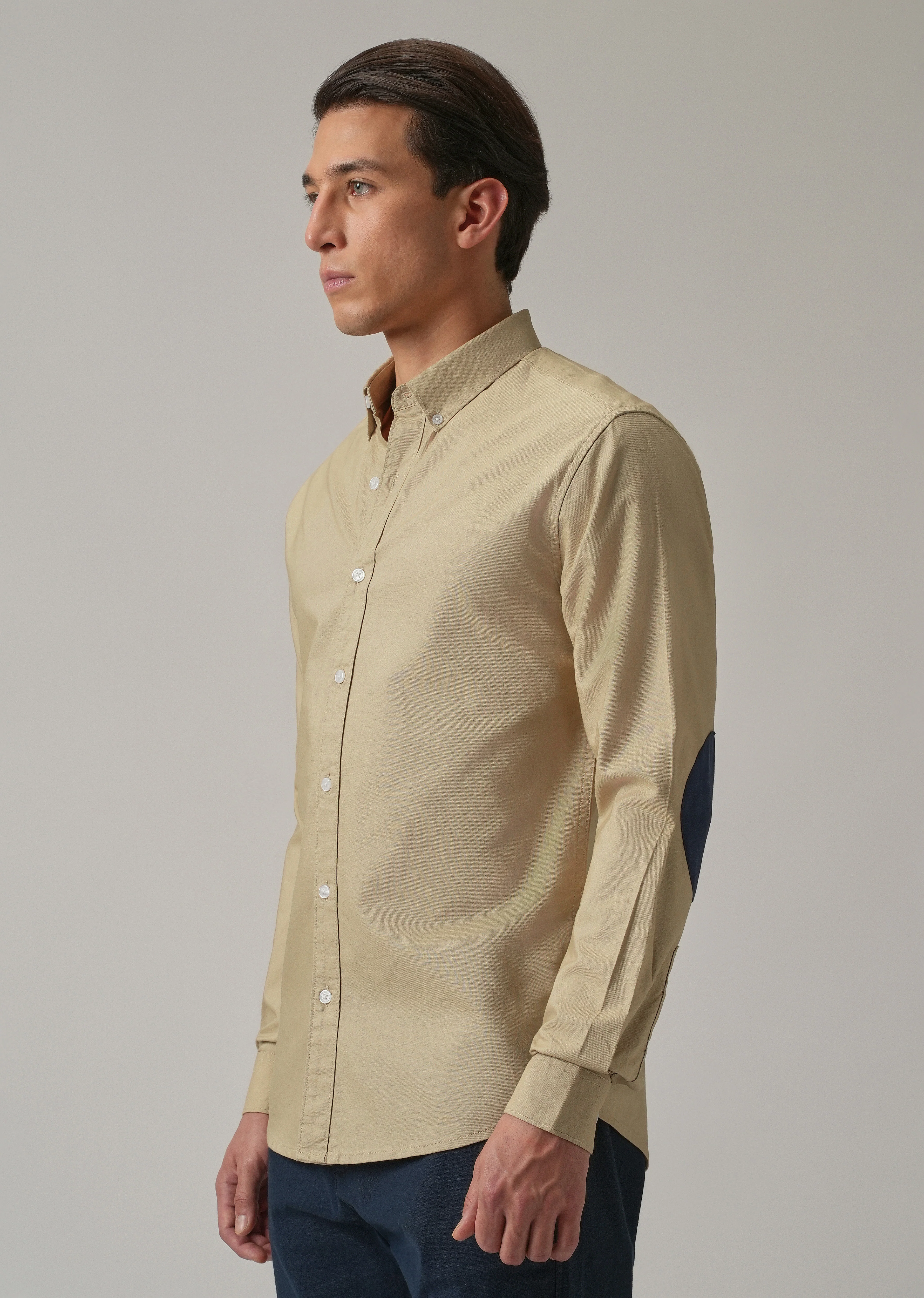 Tan Plain Elbow Patch Oxford Shirt - Image 5