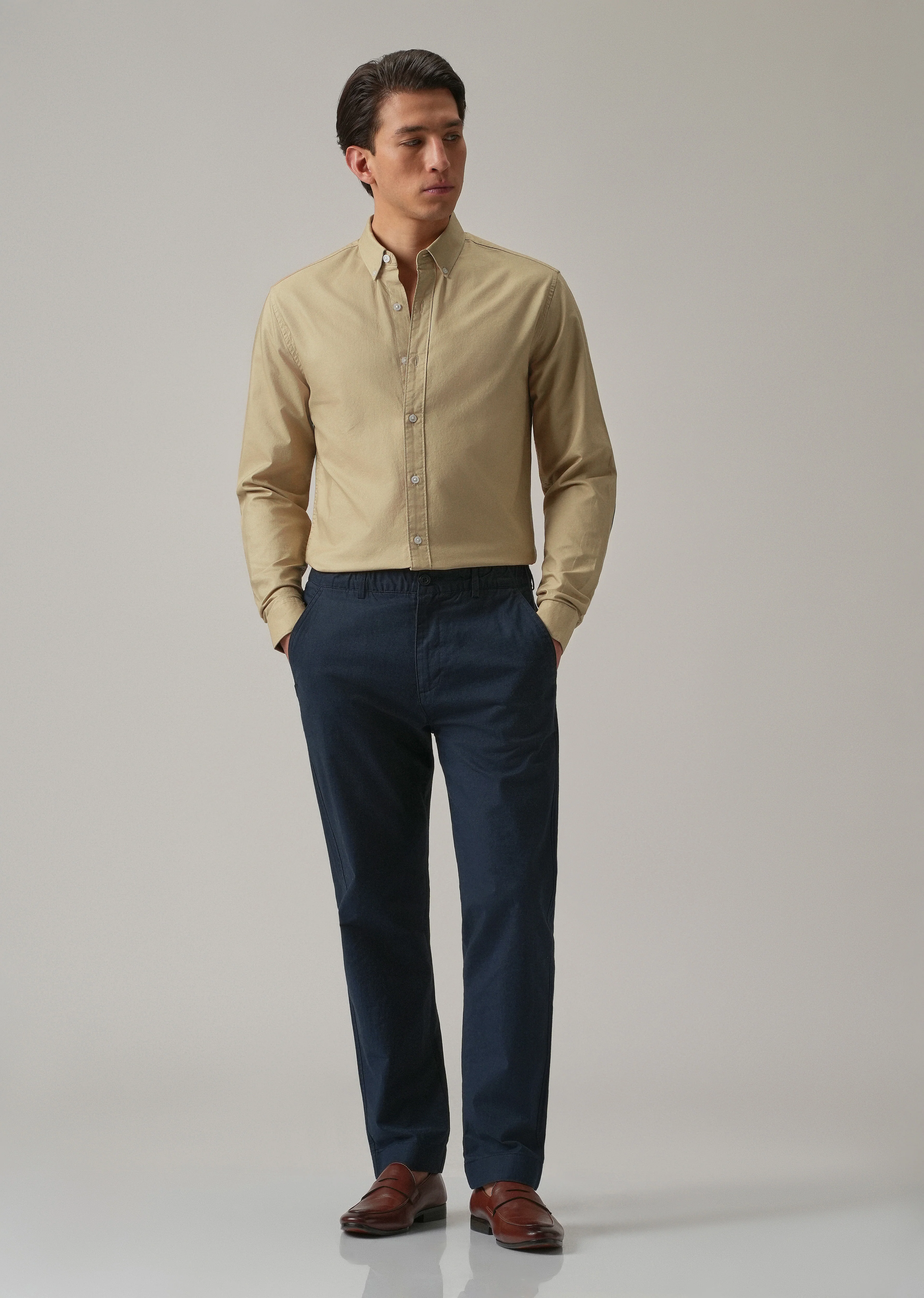 Tan Plain Elbow Patch Oxford Shirt - Image 8