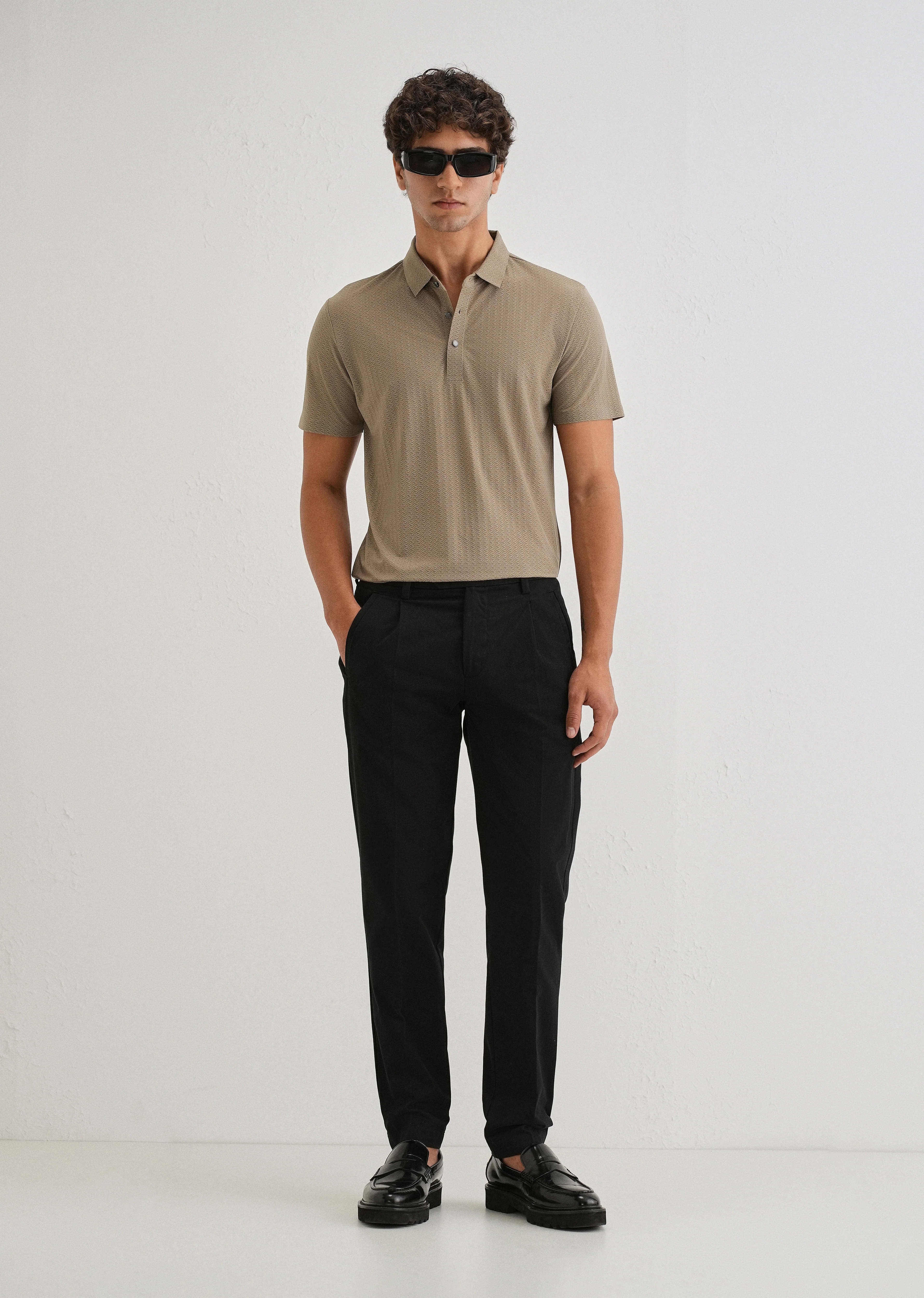 Tan Polo Collar Printed Seamless T-shirt - Image 7