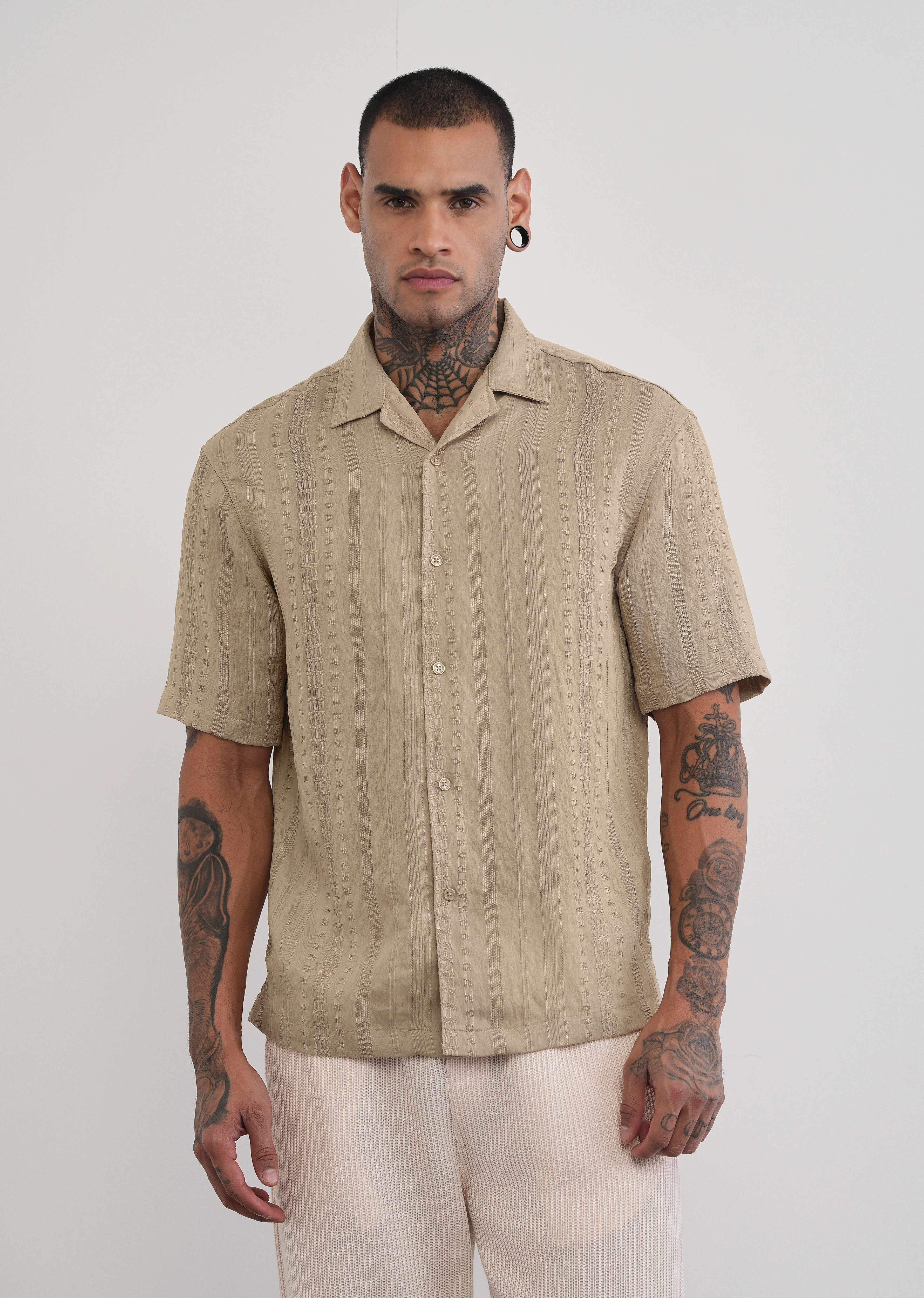 Tan Self Patterned Shirt - Image 3