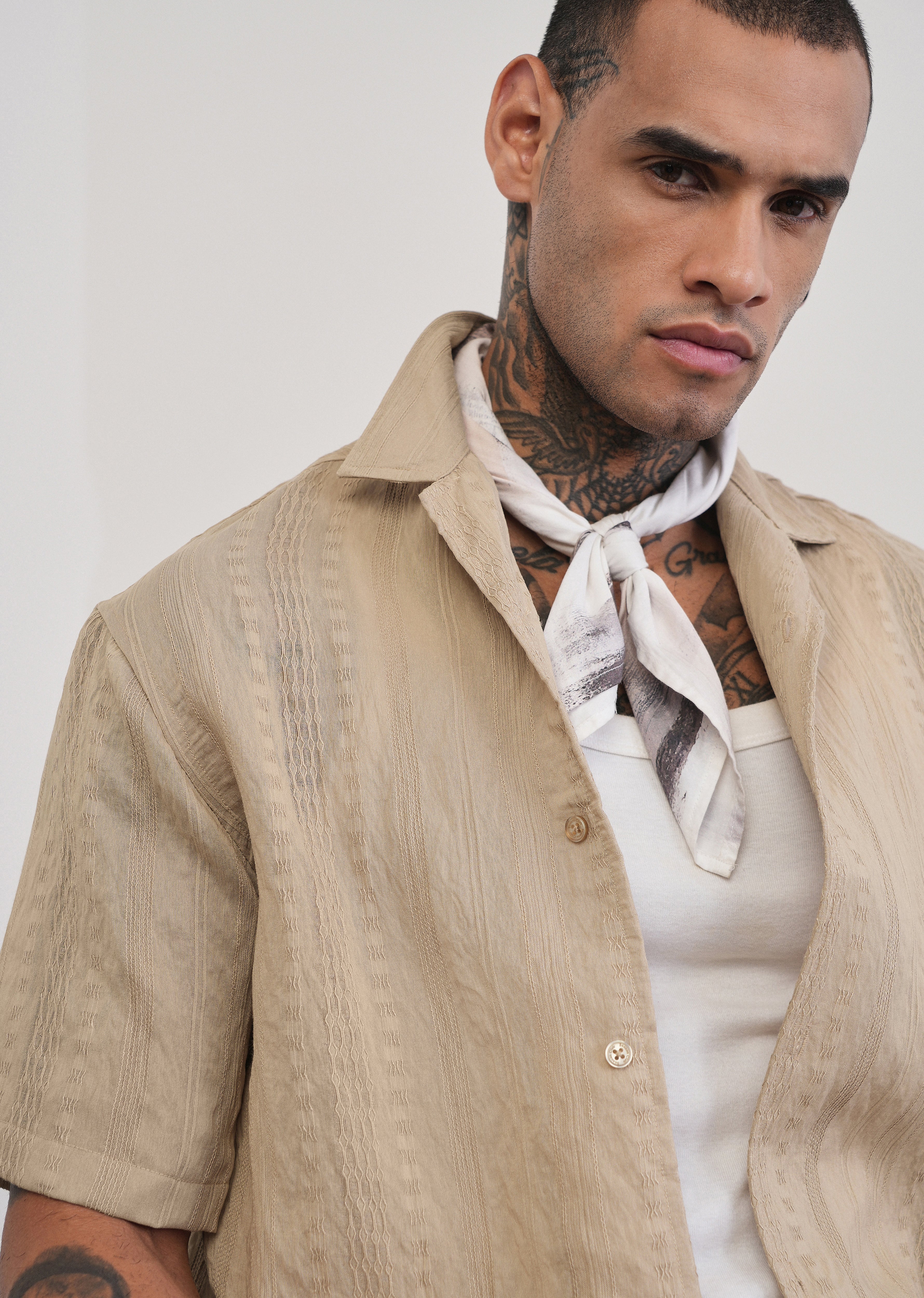 Tan Self Patterned Shirt - Image 5