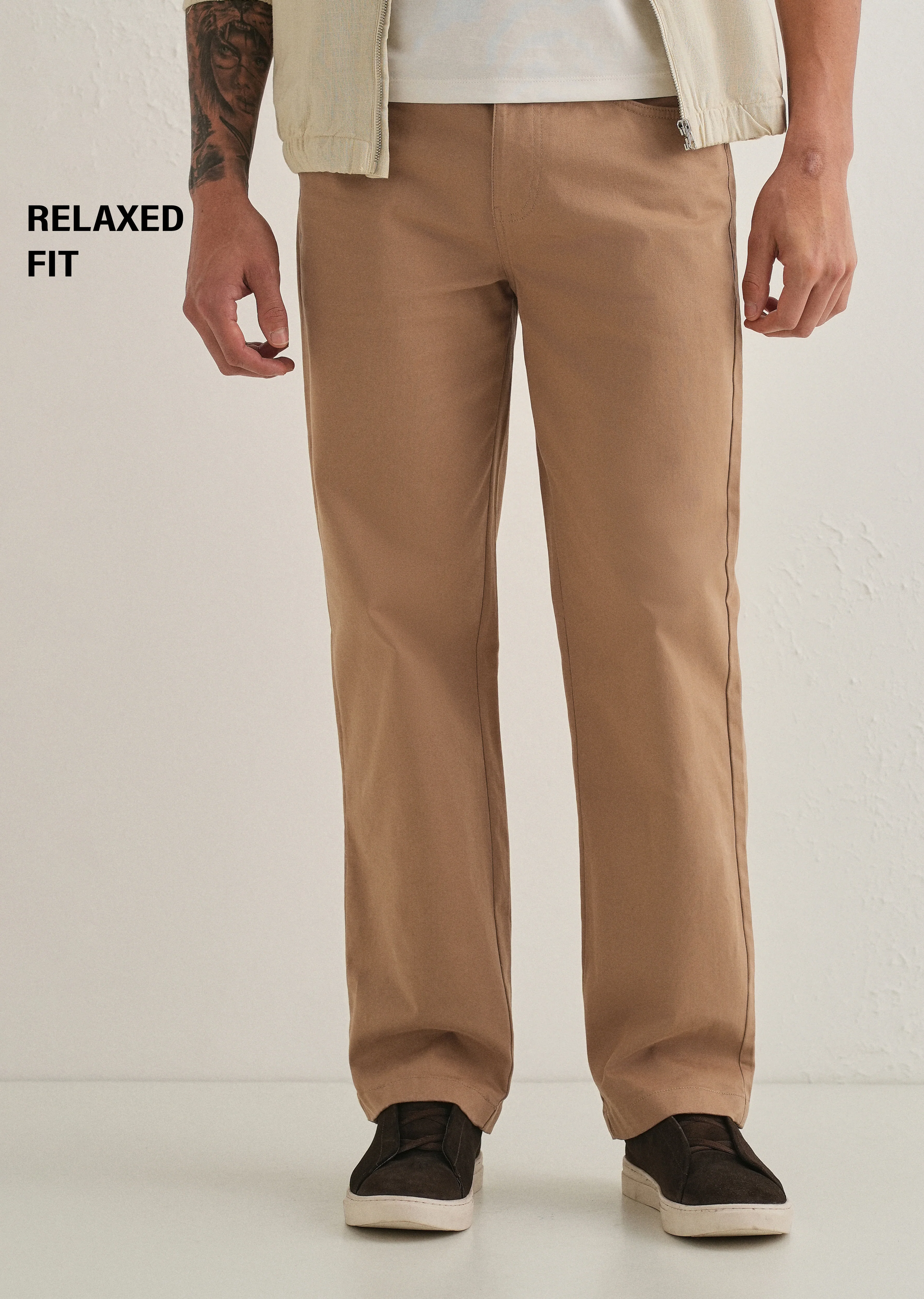 Tan Semi-Elasticated Cotton Trouser - Image 7