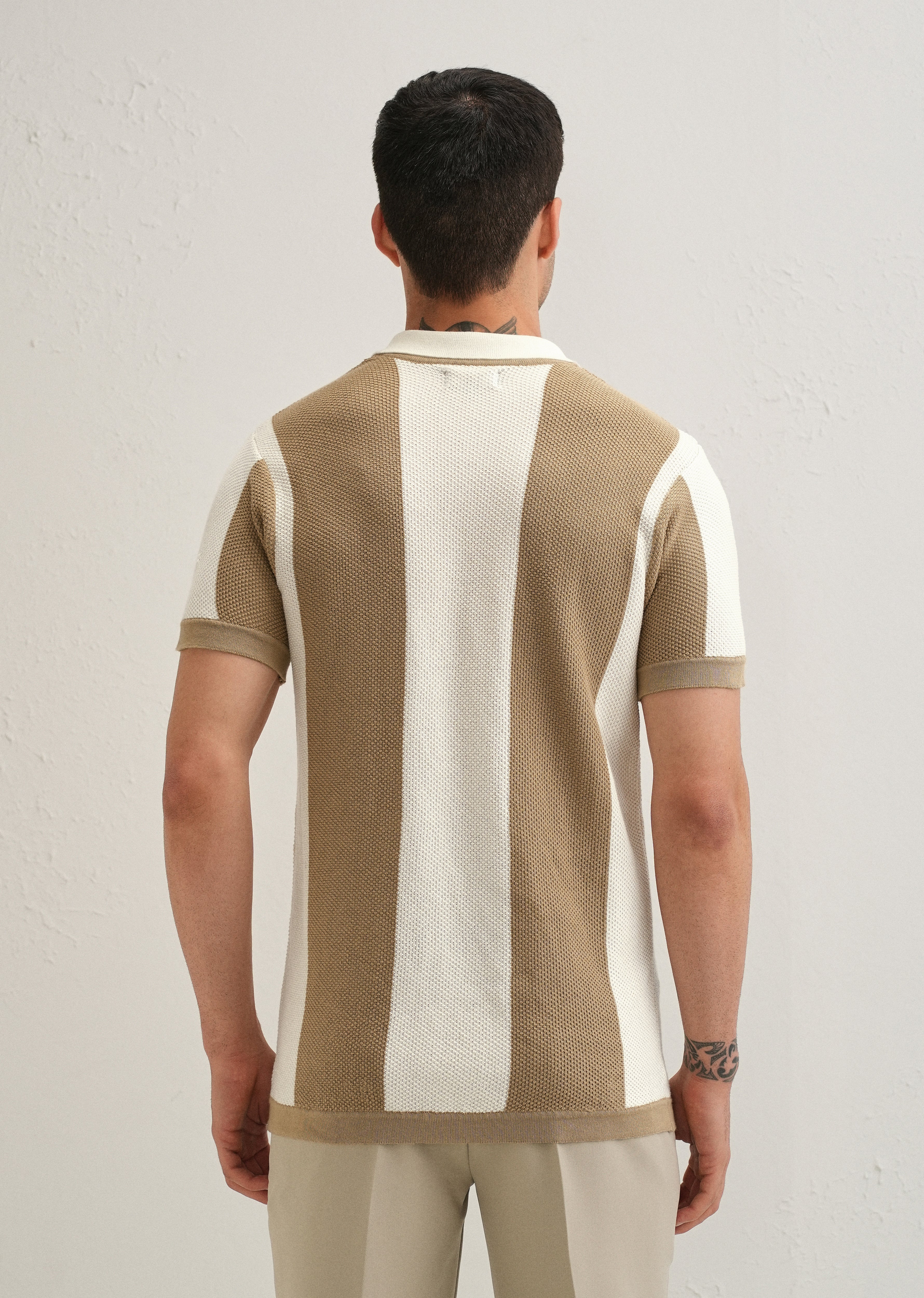 Tan Stripe Knitted Shirt - Image 2