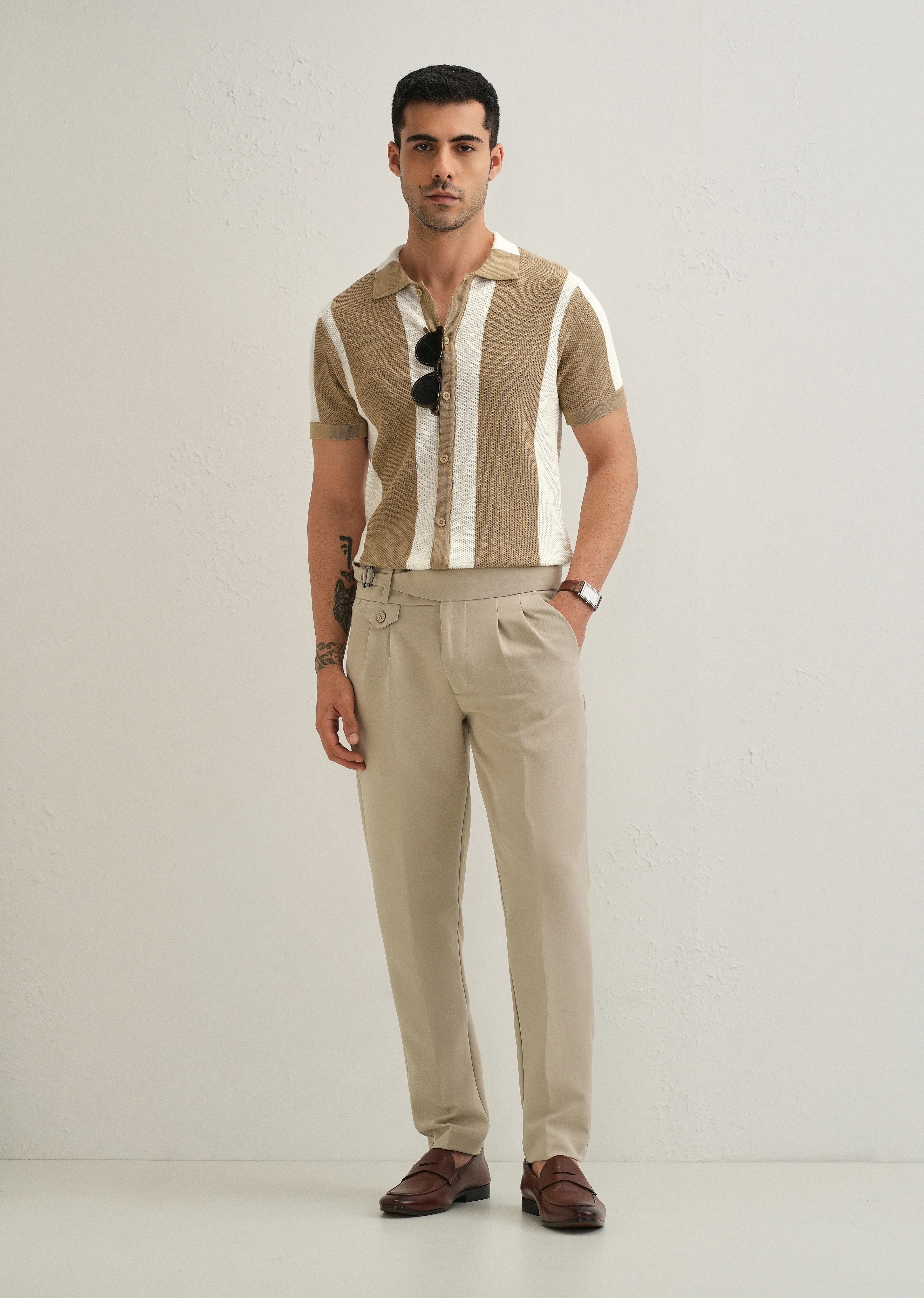 Tan Stripe Knitted Shirt - Image 6