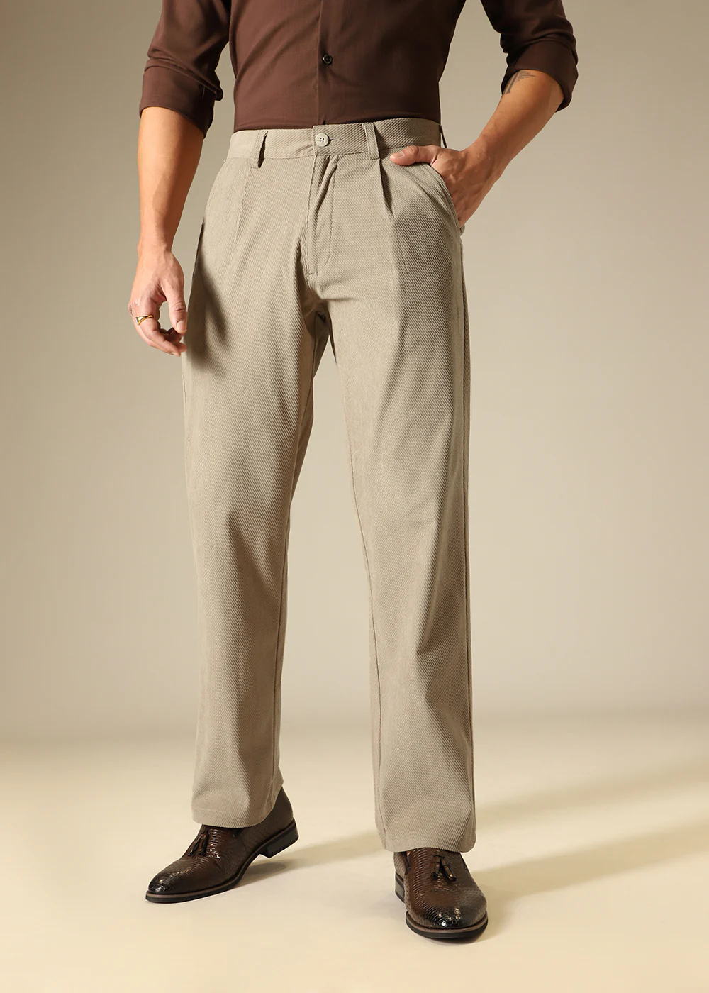 Tan Textured Corduroy Pant - Image 3