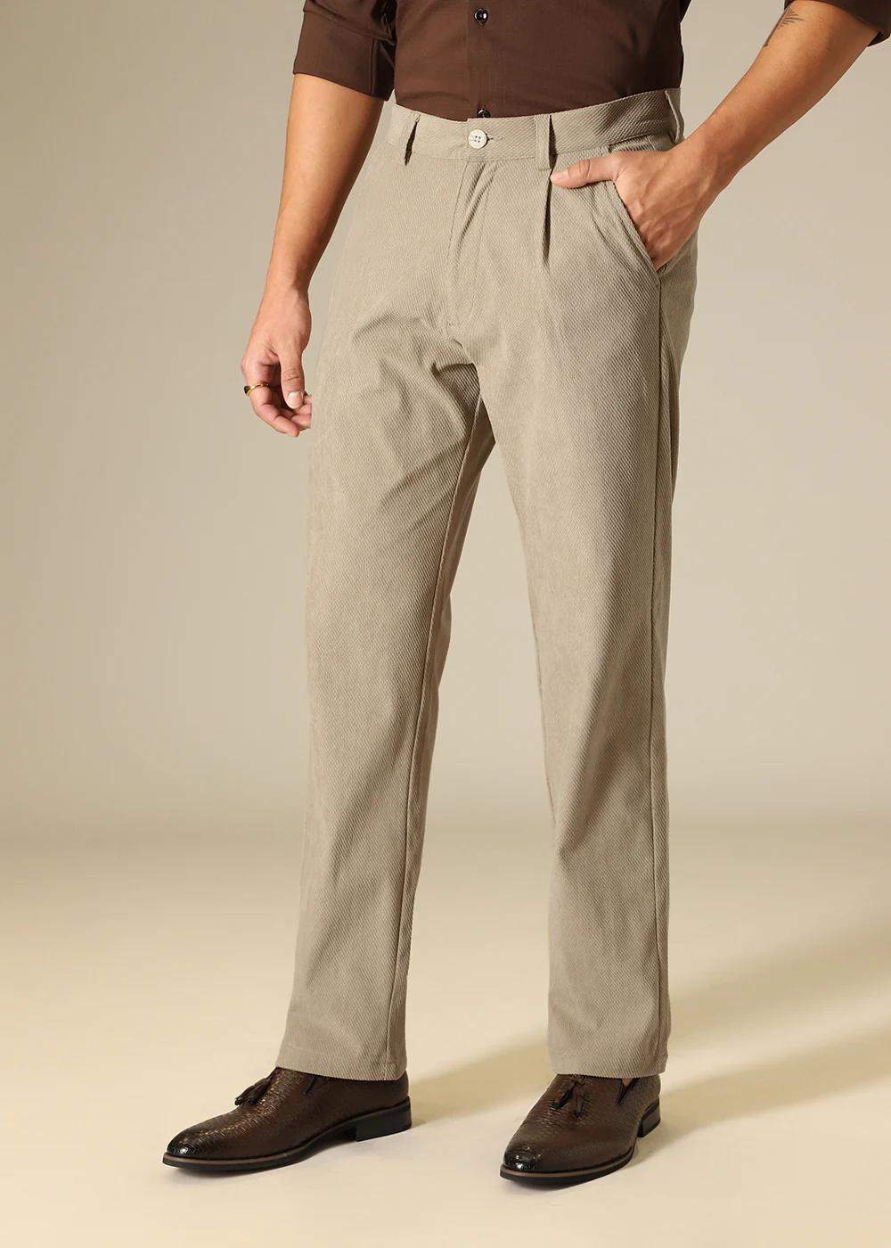 Tan Textured Corduroy Pant - Image 7