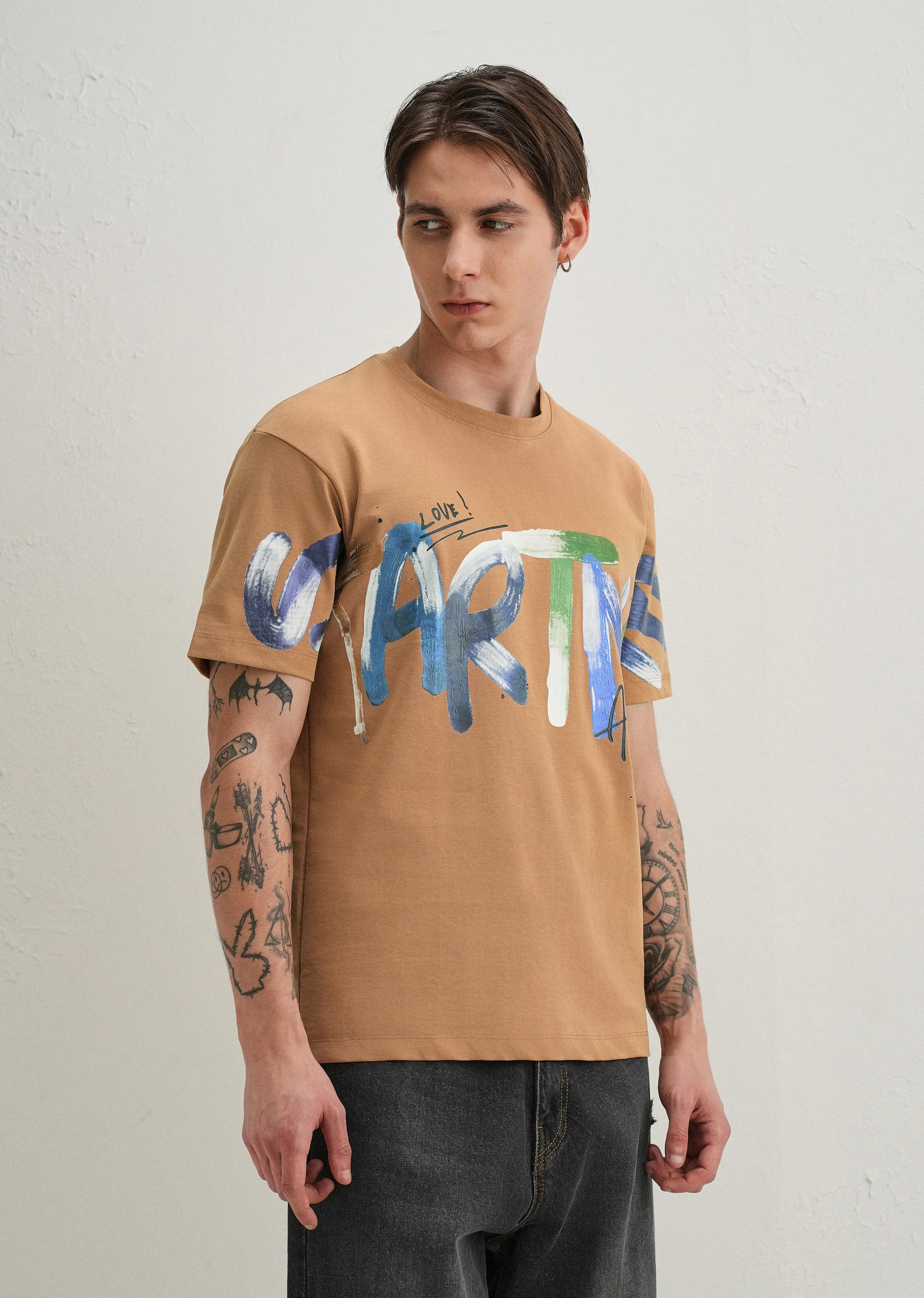 Tan Textured Print T-Shirt - Image 5