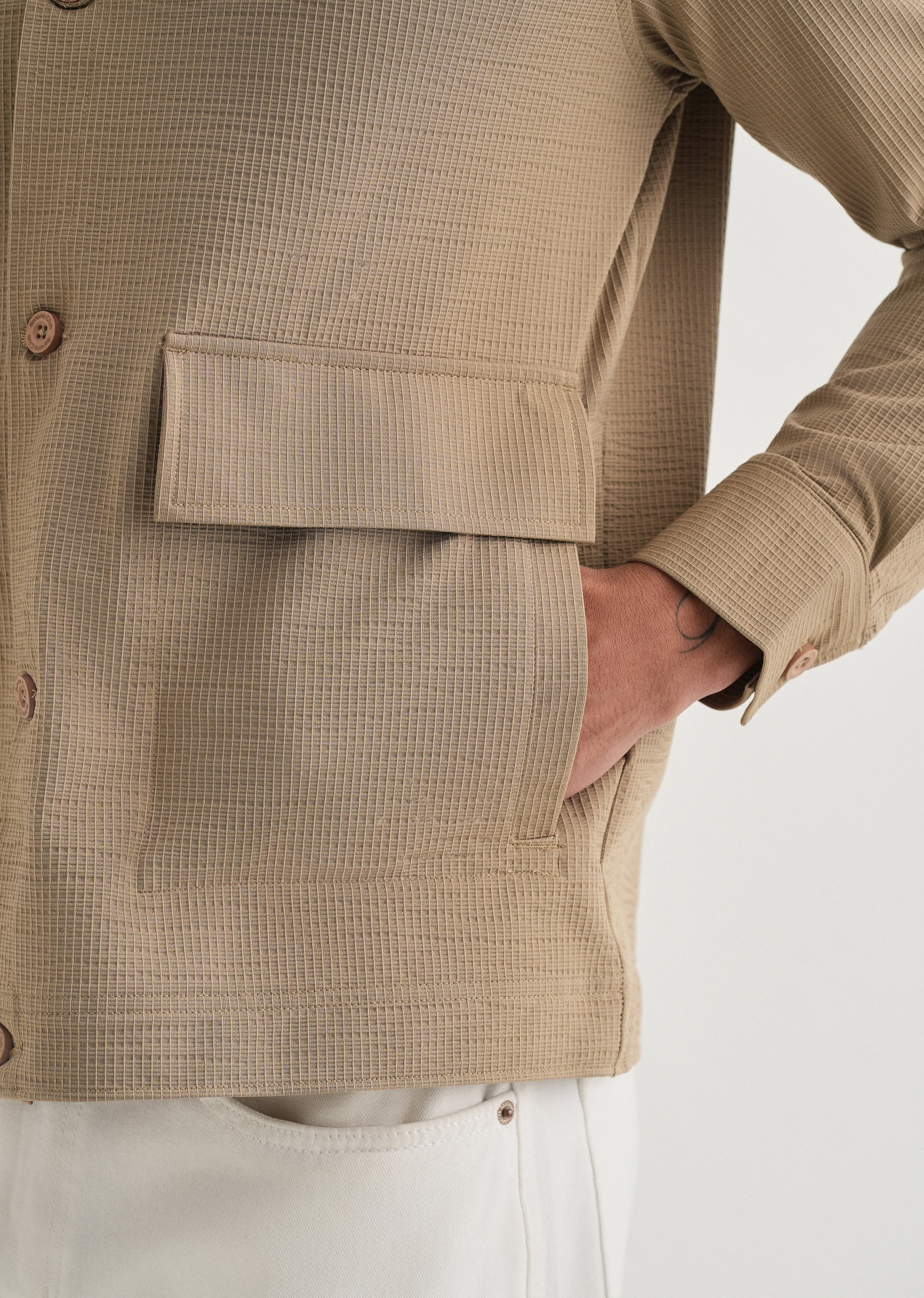 Tan Waffle Textured Shacket - Image 2