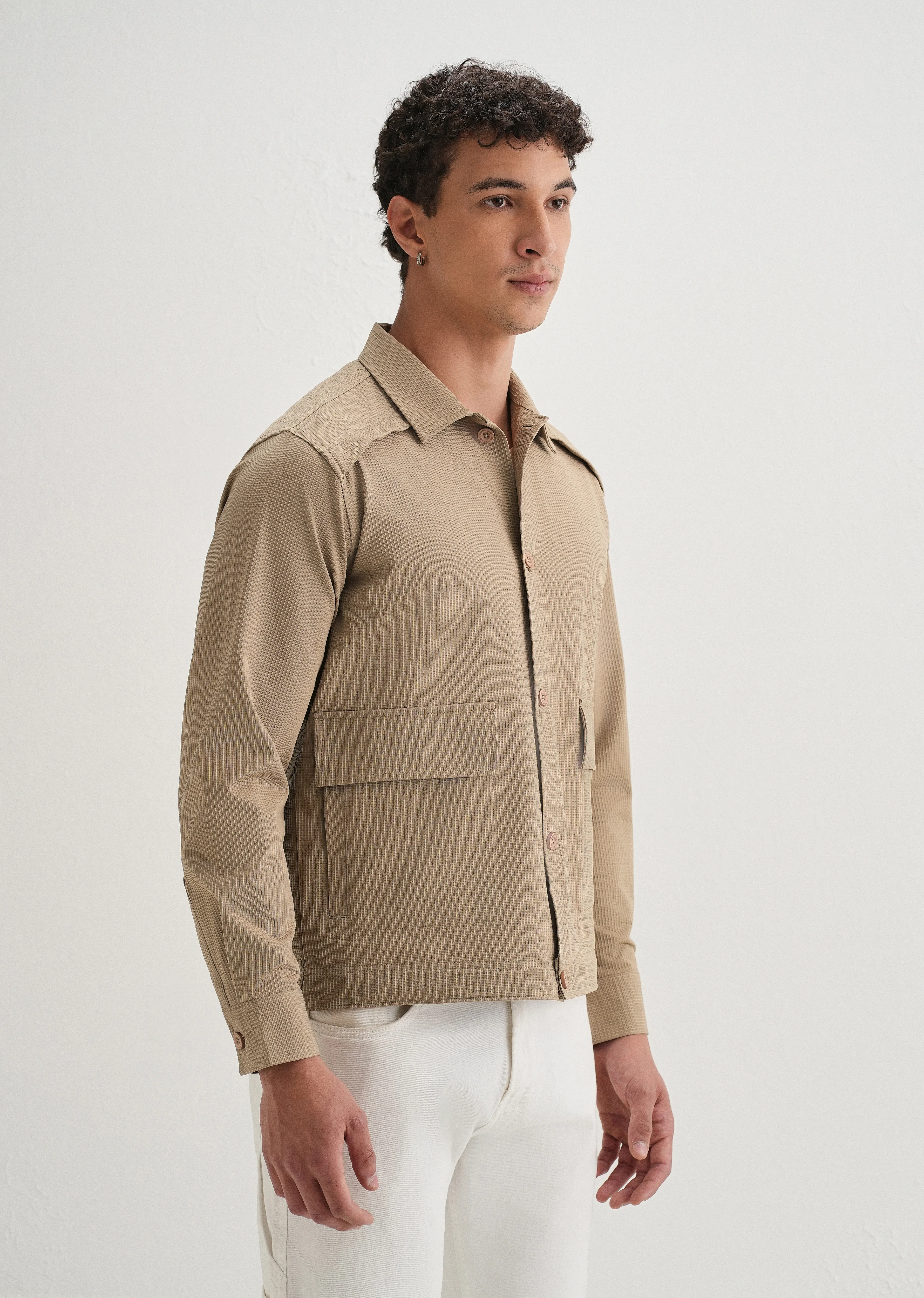 Tan Waffle Textured Shacket - Image 5