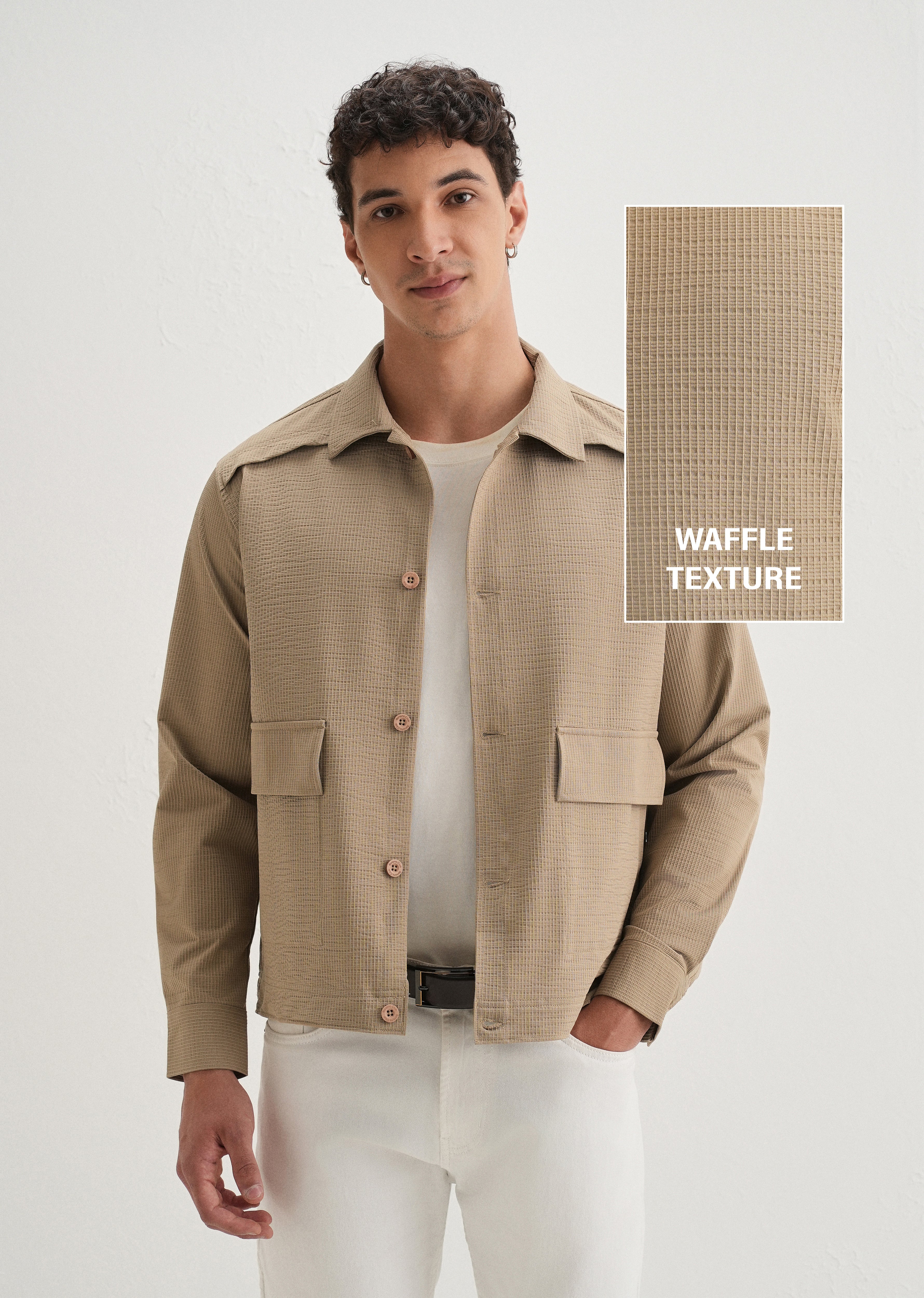 Tan Waffle Textured Shacket - Image 8