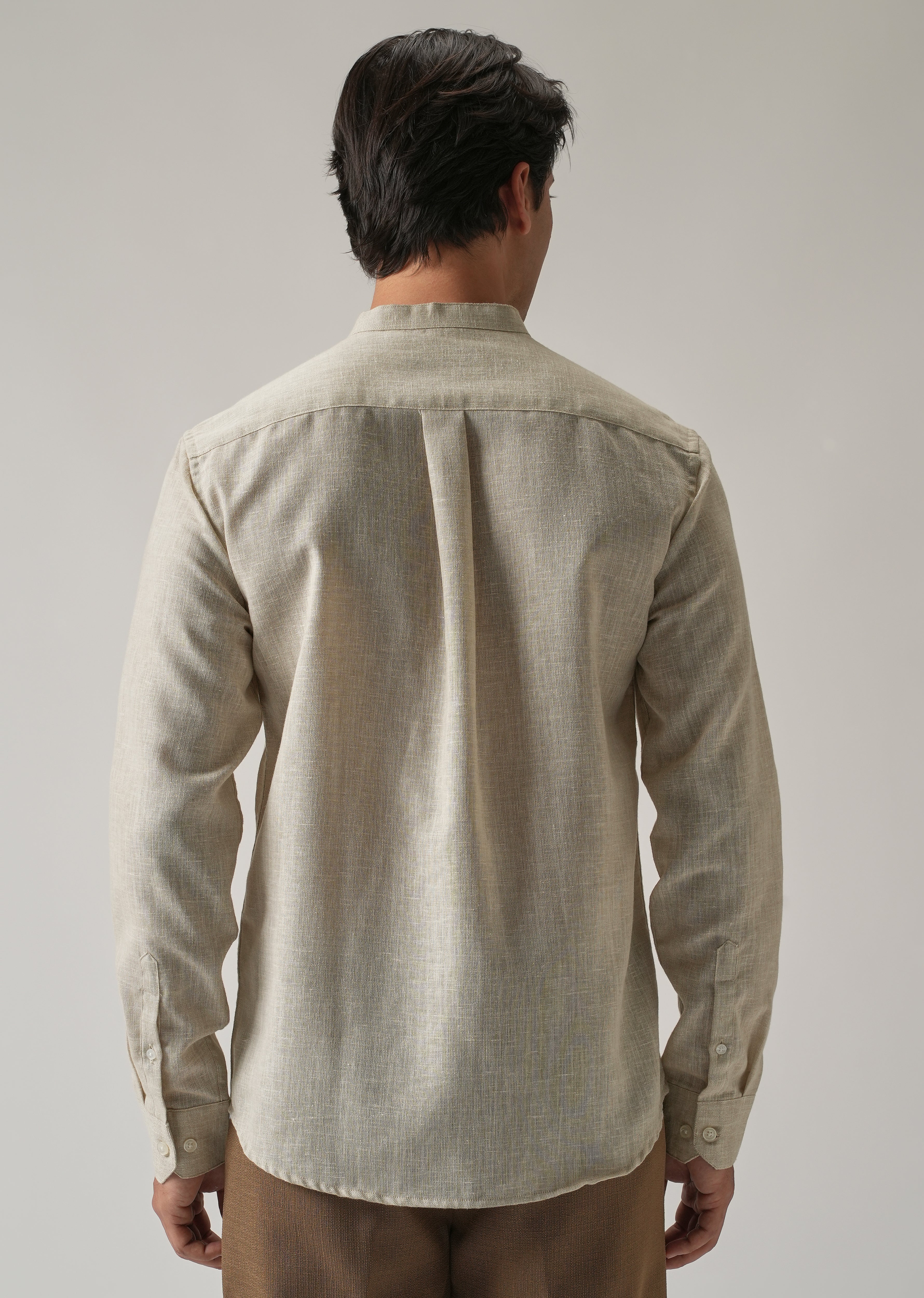Taupe Beige Blended Linen Shirt - Image 2