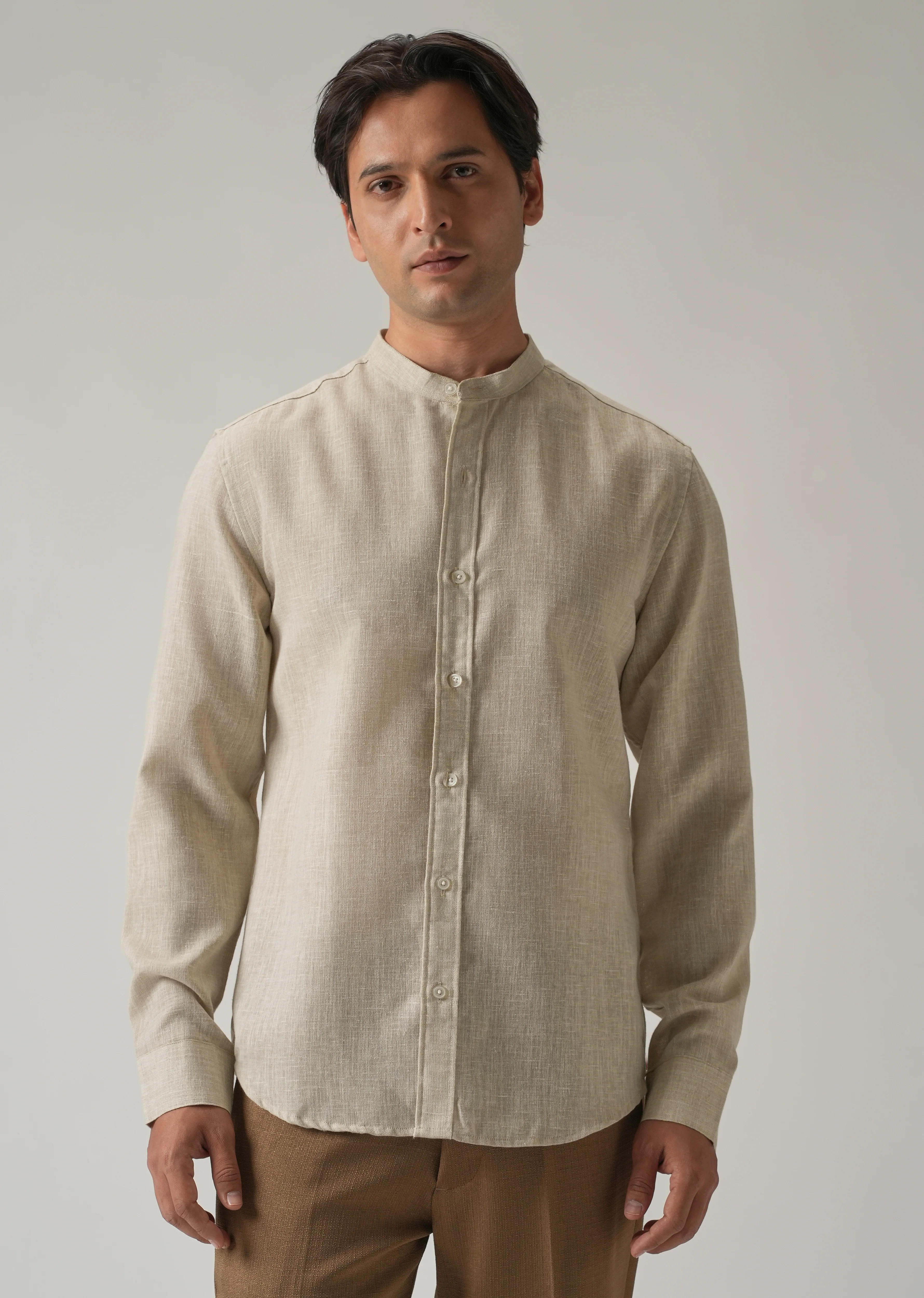 Taupe Beige Blended Linen Shirt - Image 3