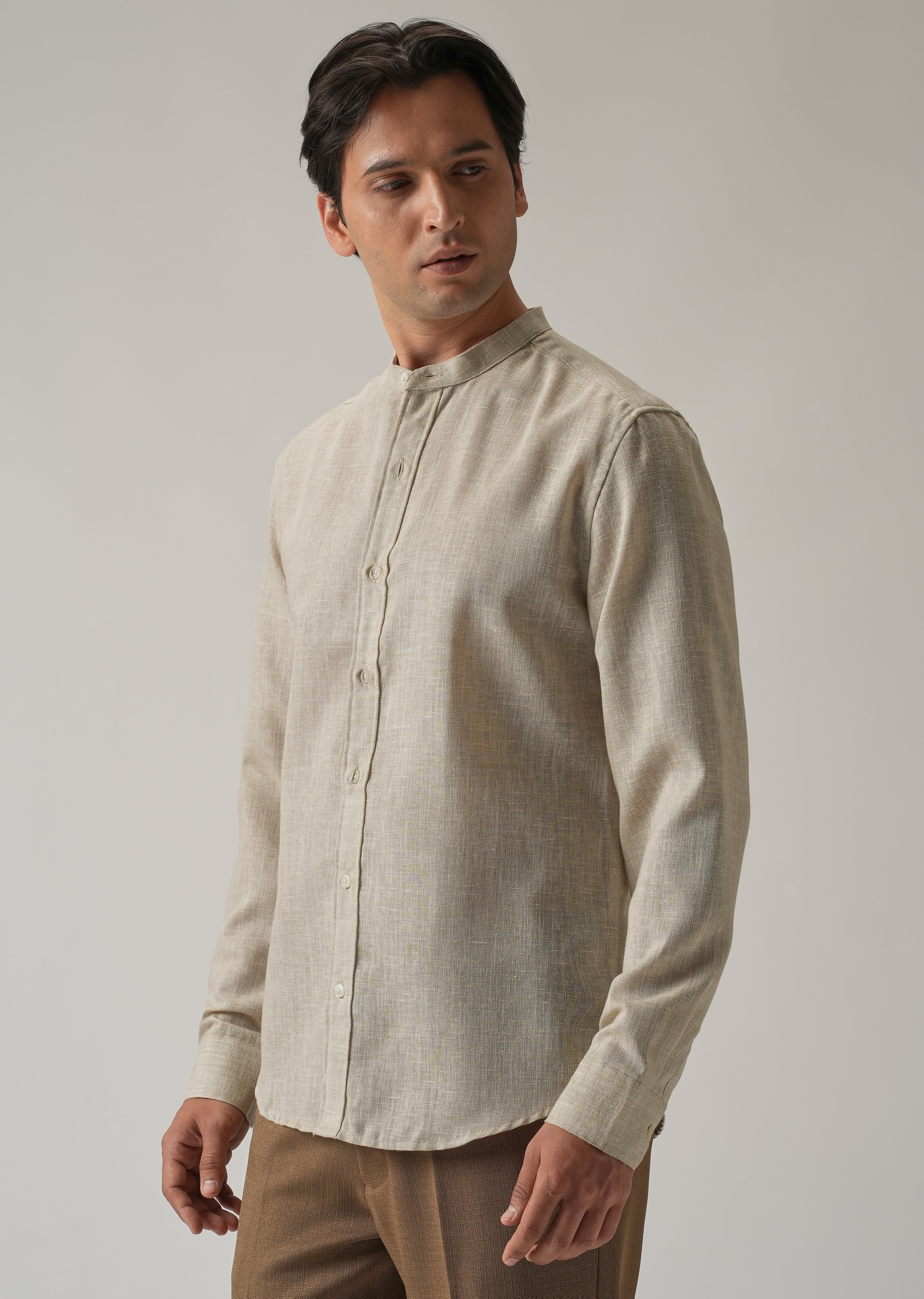 Taupe Beige Blended Linen Shirt - Image 4