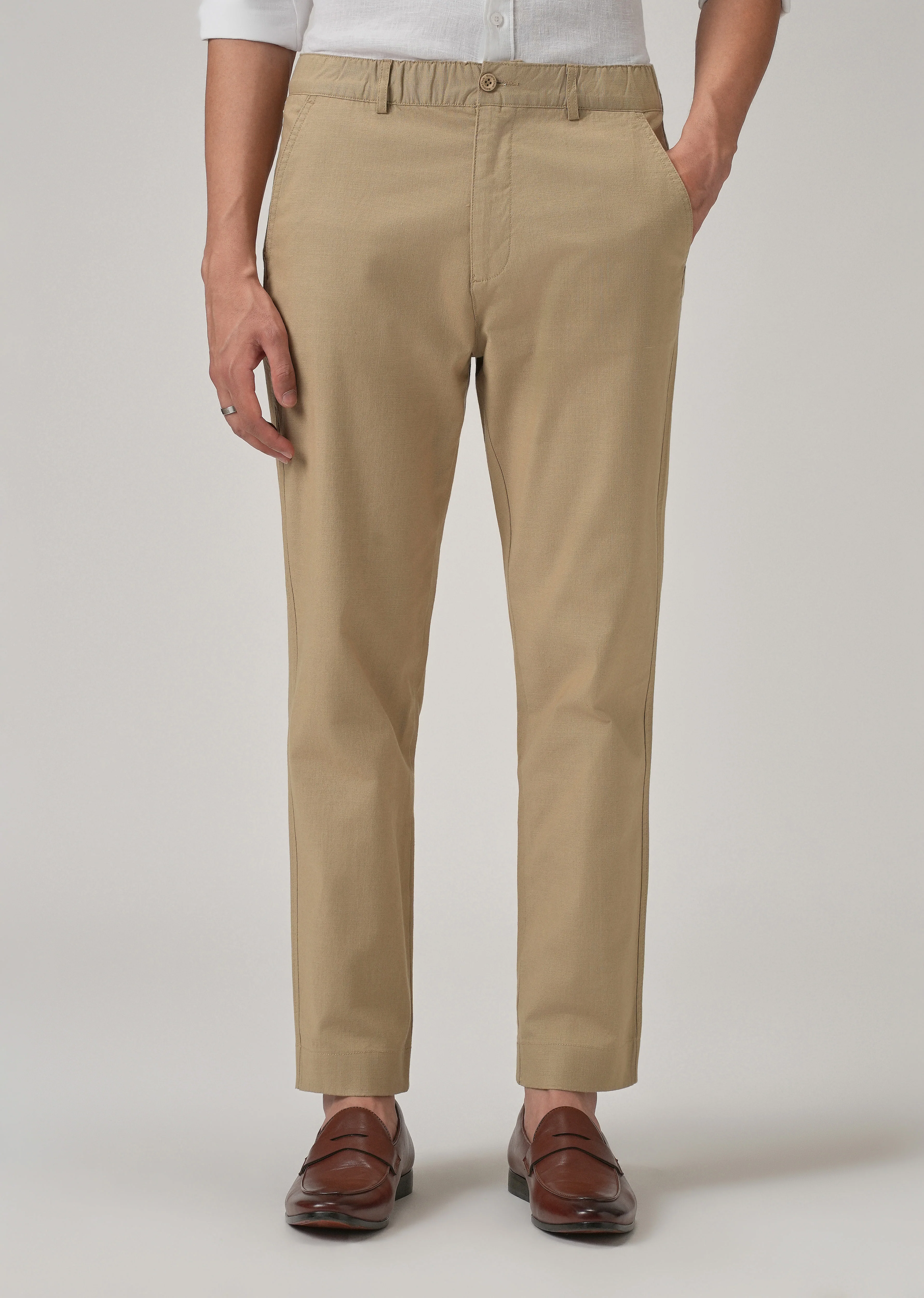 Taupe Beige Cotton Trouser - Image 3