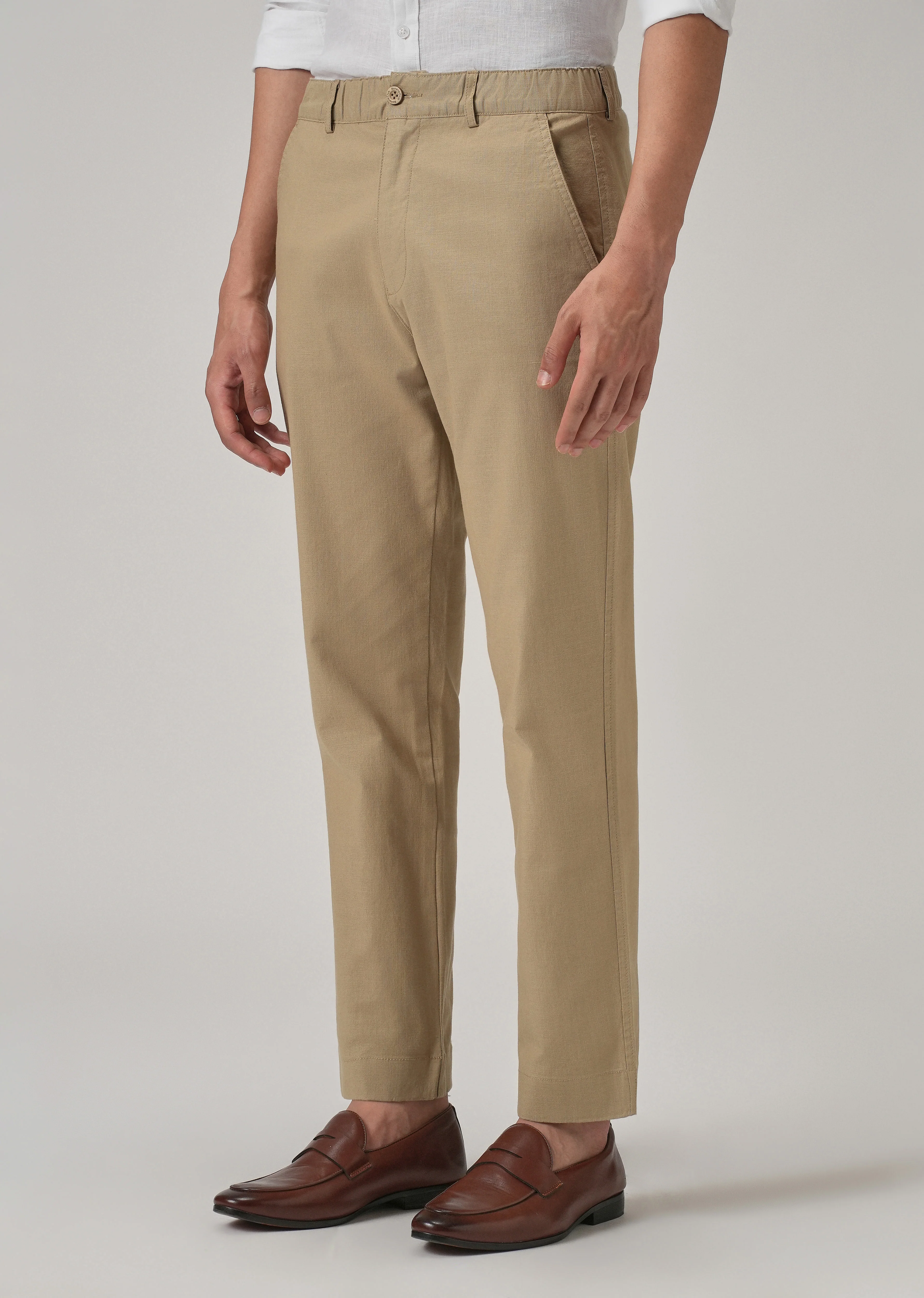 Taupe Beige Cotton Trouser - Image 4